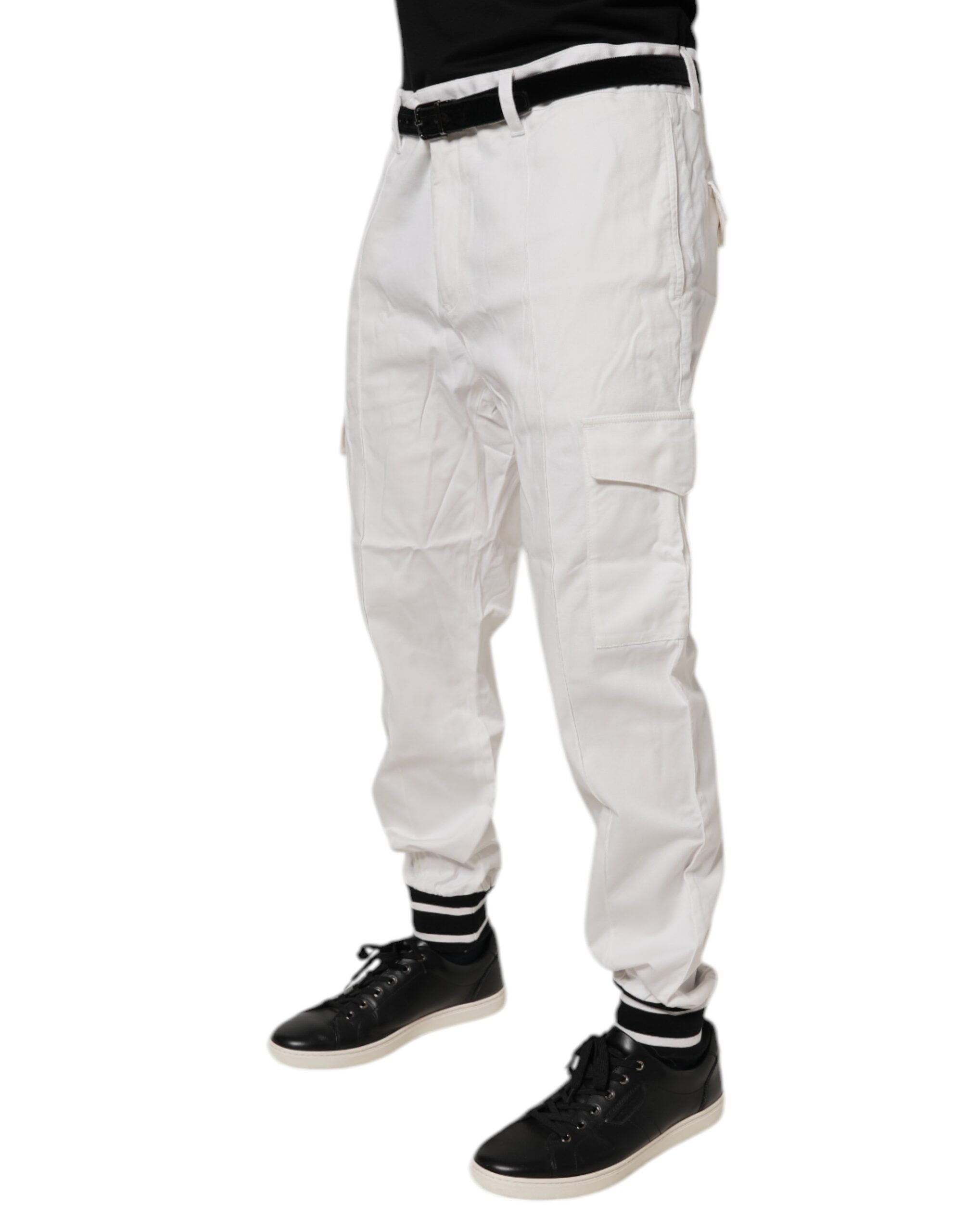 White Cotton Jogger Cargo Skinny Pants