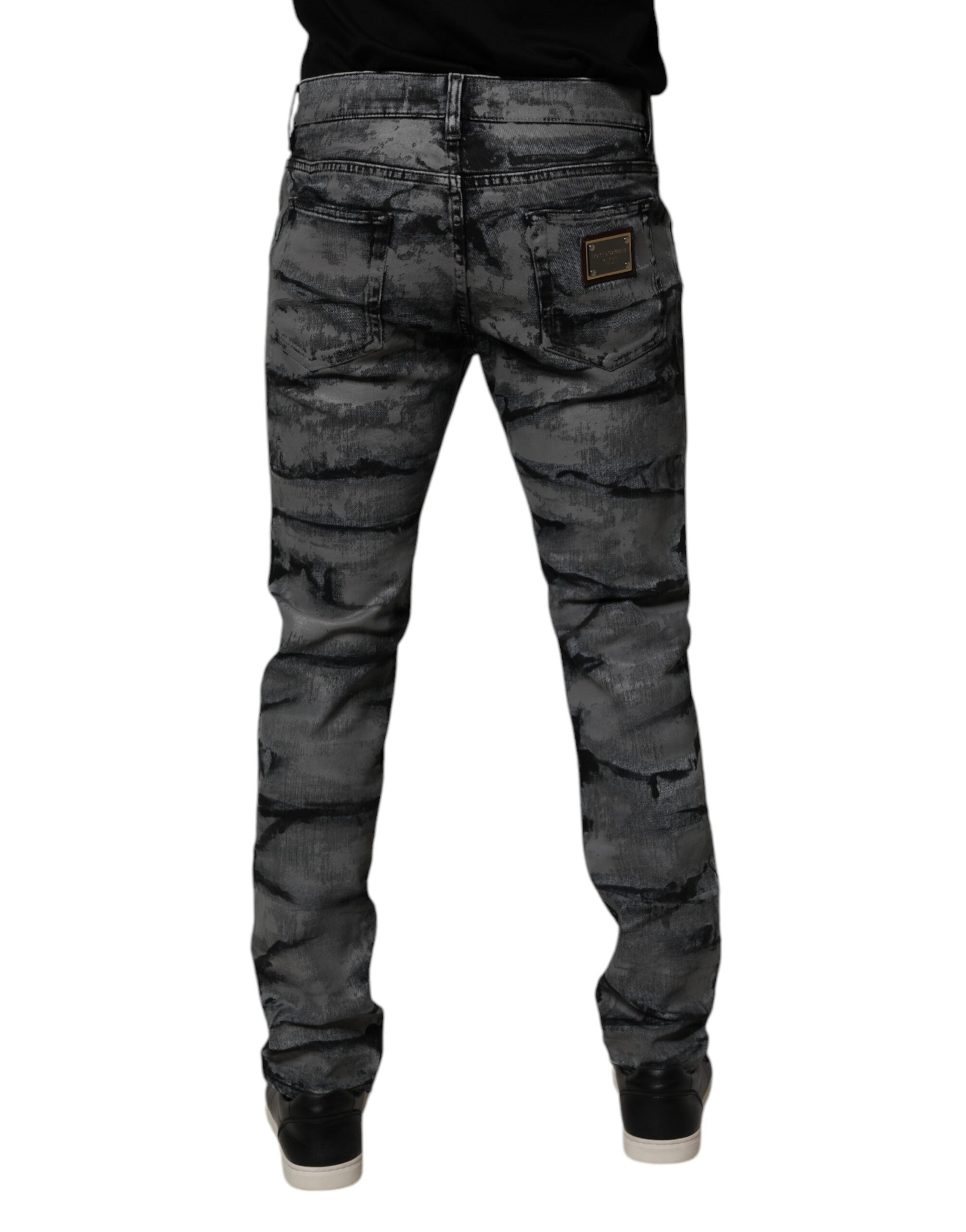 Gray Tie Dye Cotton Skinny Men Denim Jeans