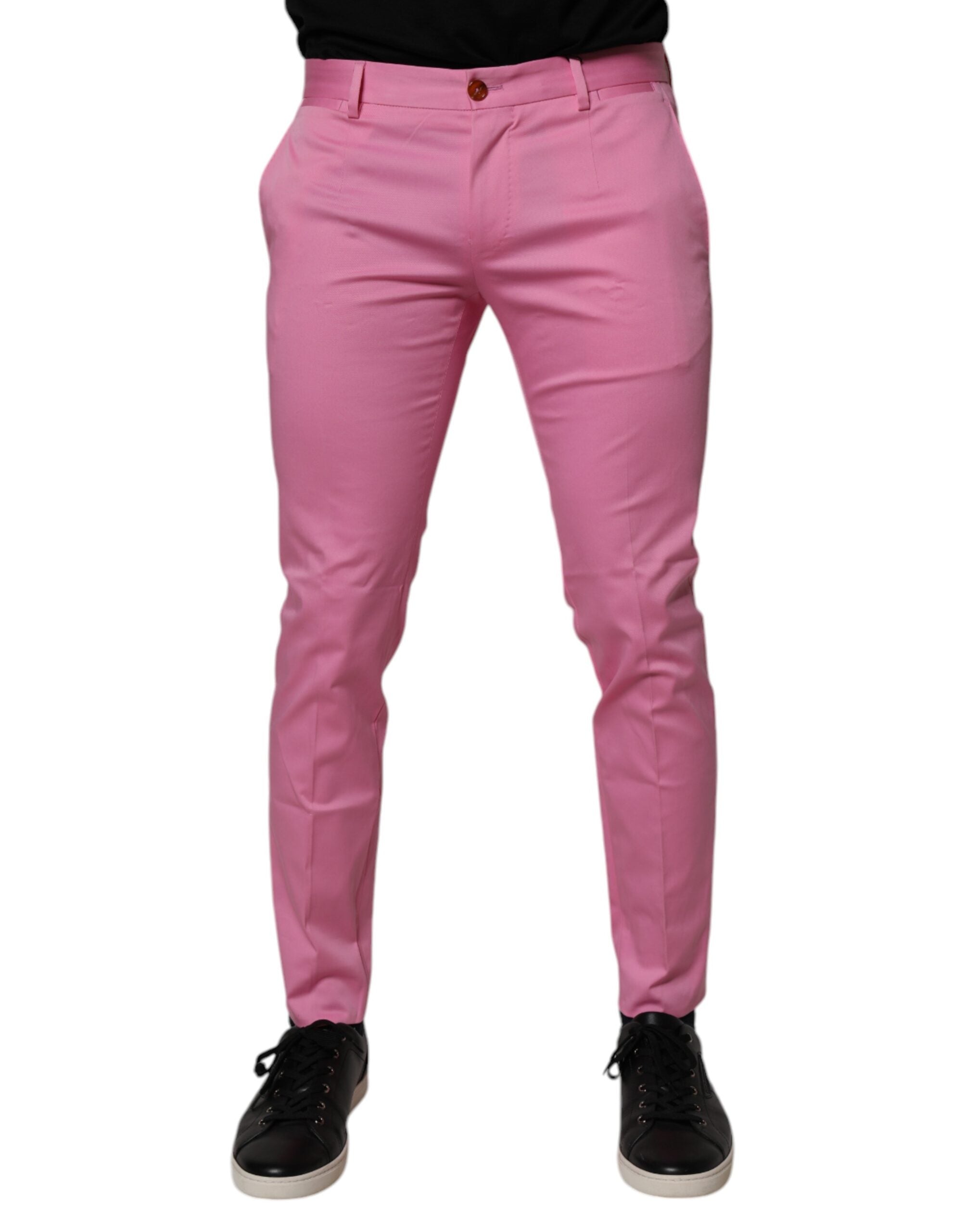Pink Cotton Slim Fit Men Dress Formal Pants