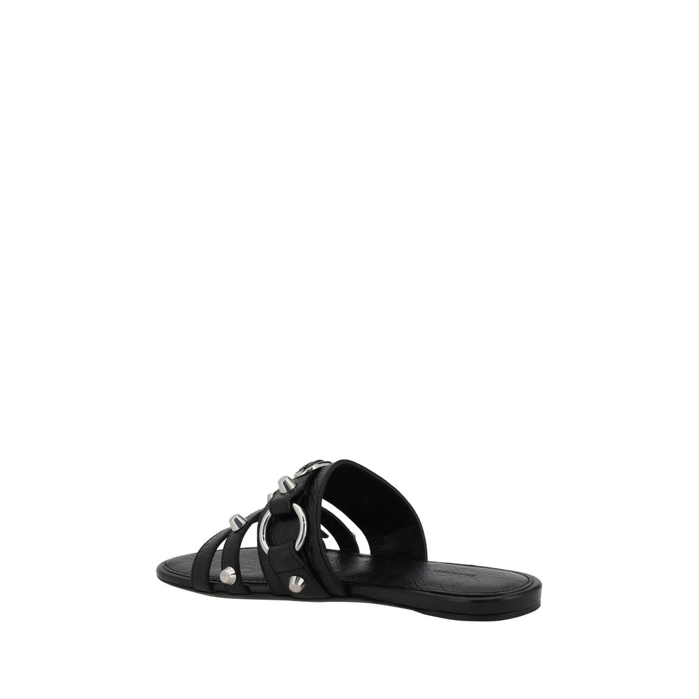 Black Calf Leather Bos Taurus Flat Sandals