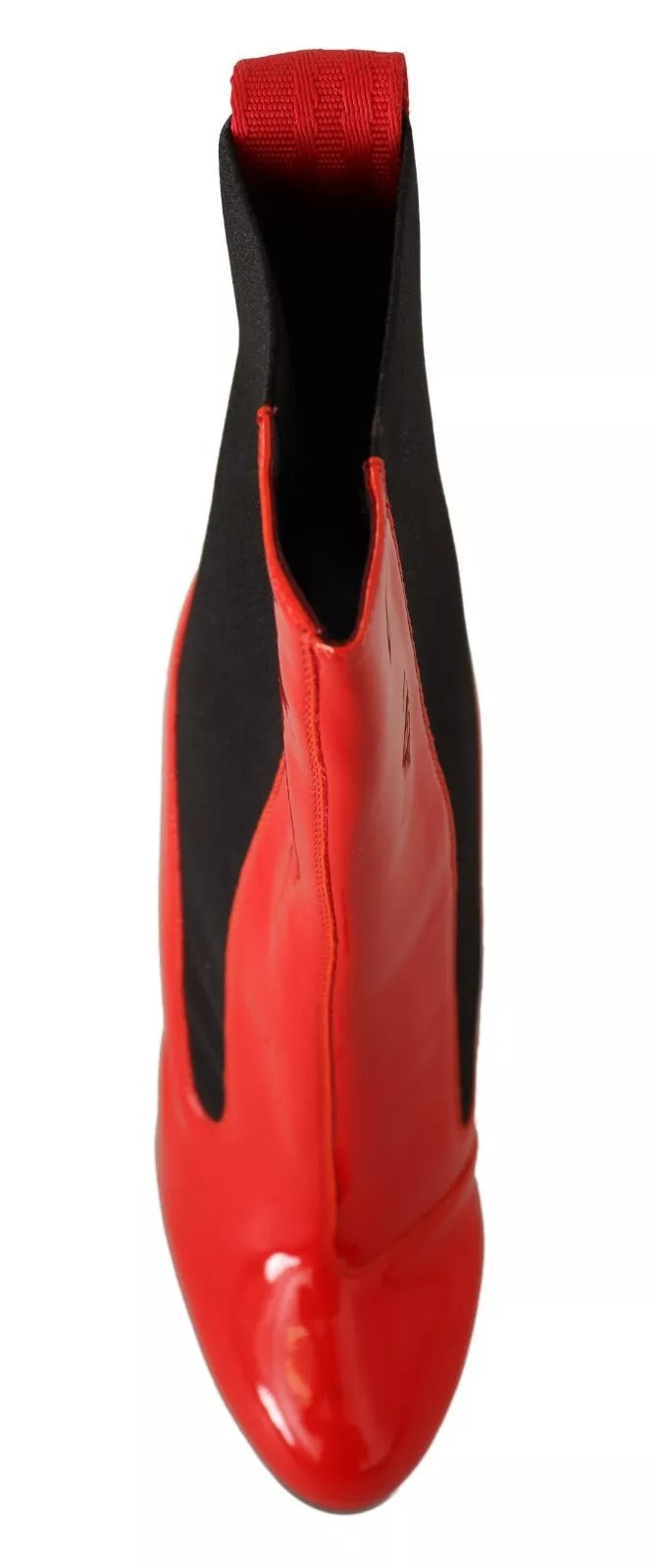 Red Leather Black Fabric Logo Heel Ankle Boots Shoes
