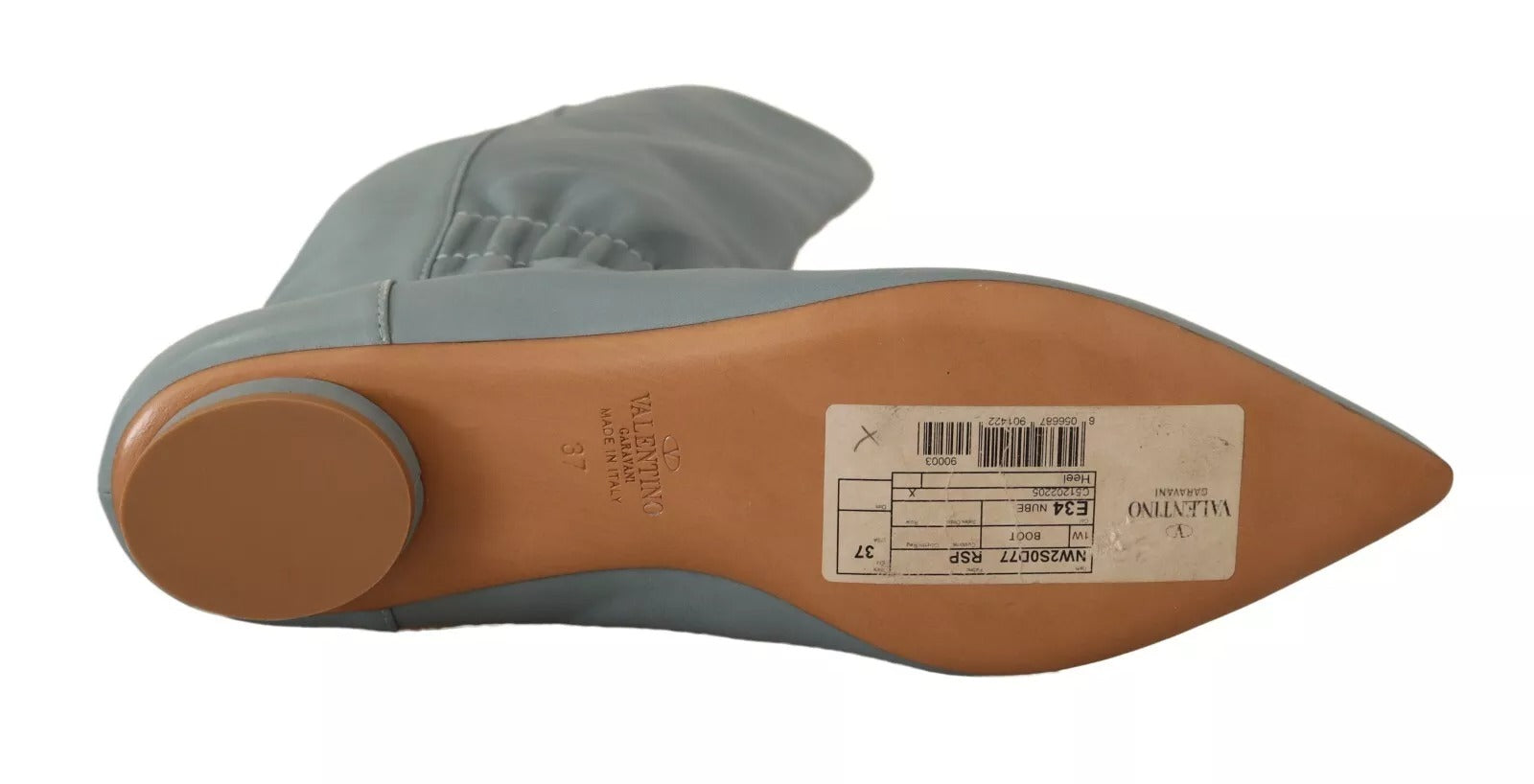 Blue Leather Elastic Flats Pull On Knee High Boots Shoes