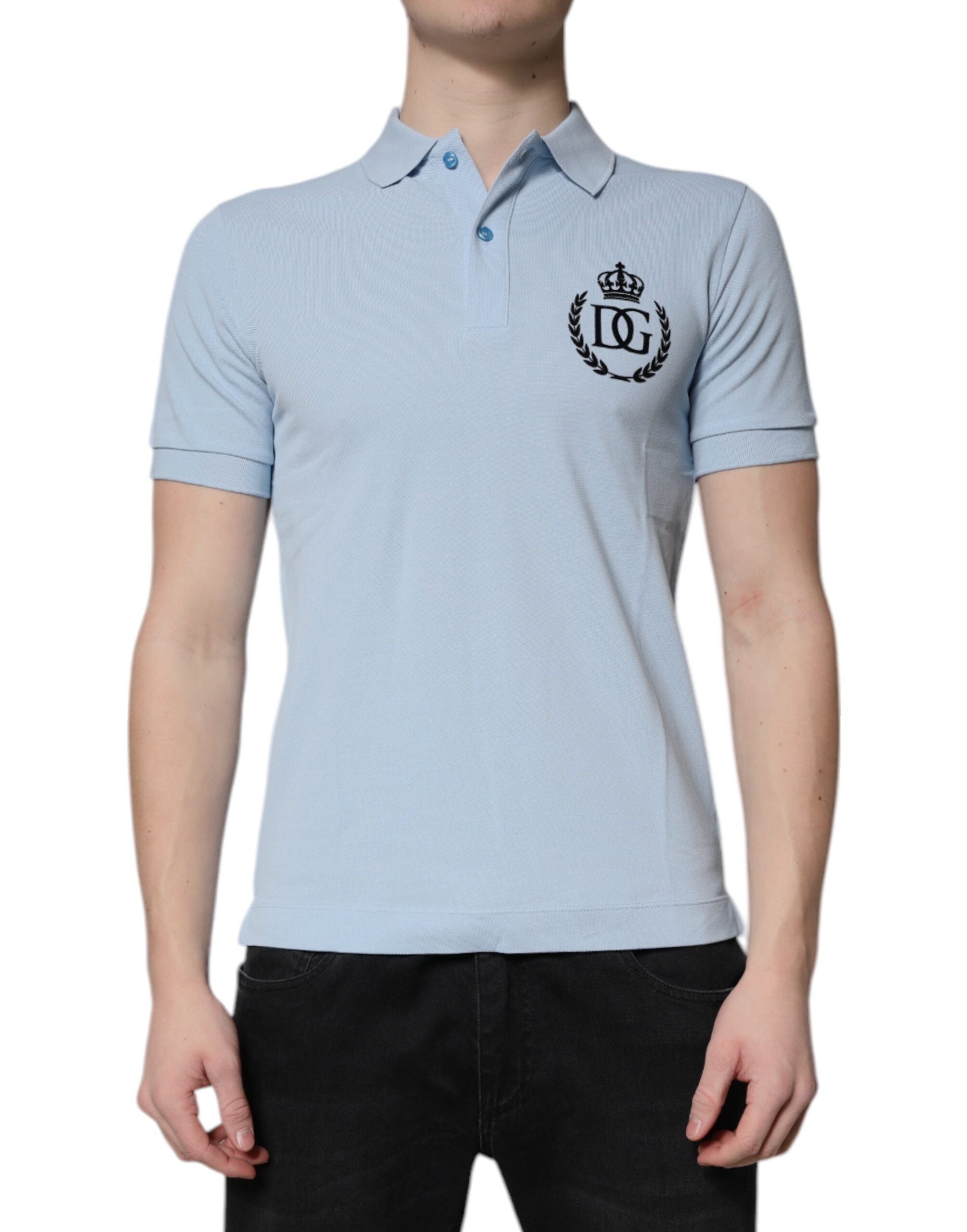 Sky Blue Cotton Crown Collared Polo T-shirt