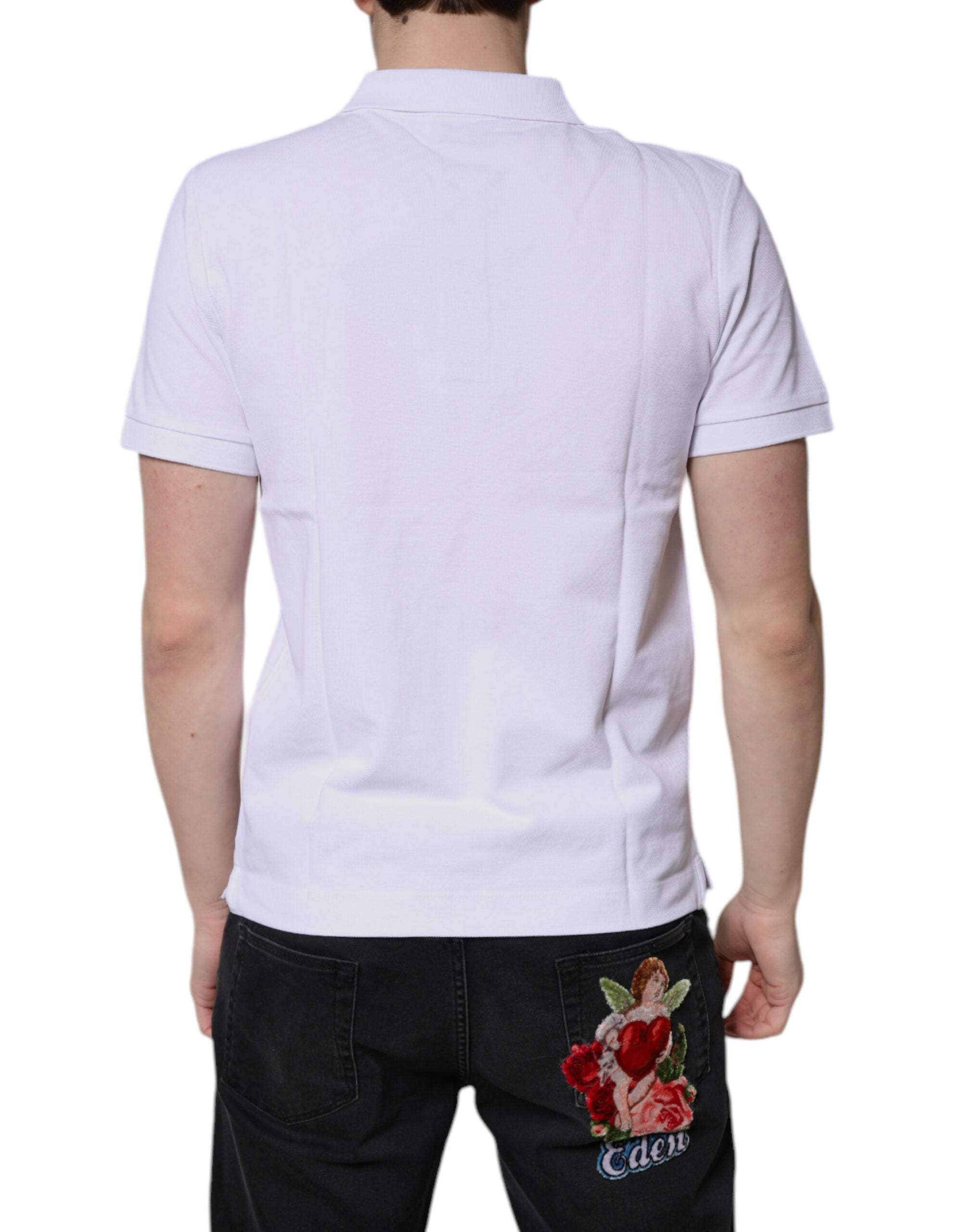 White Cotton Crown Collared Men Polo T-shirt