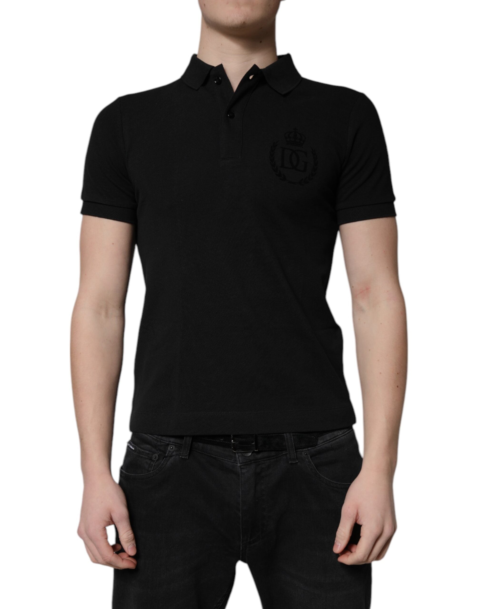 Black Cotton DG Logo Collared Polo T-shirt