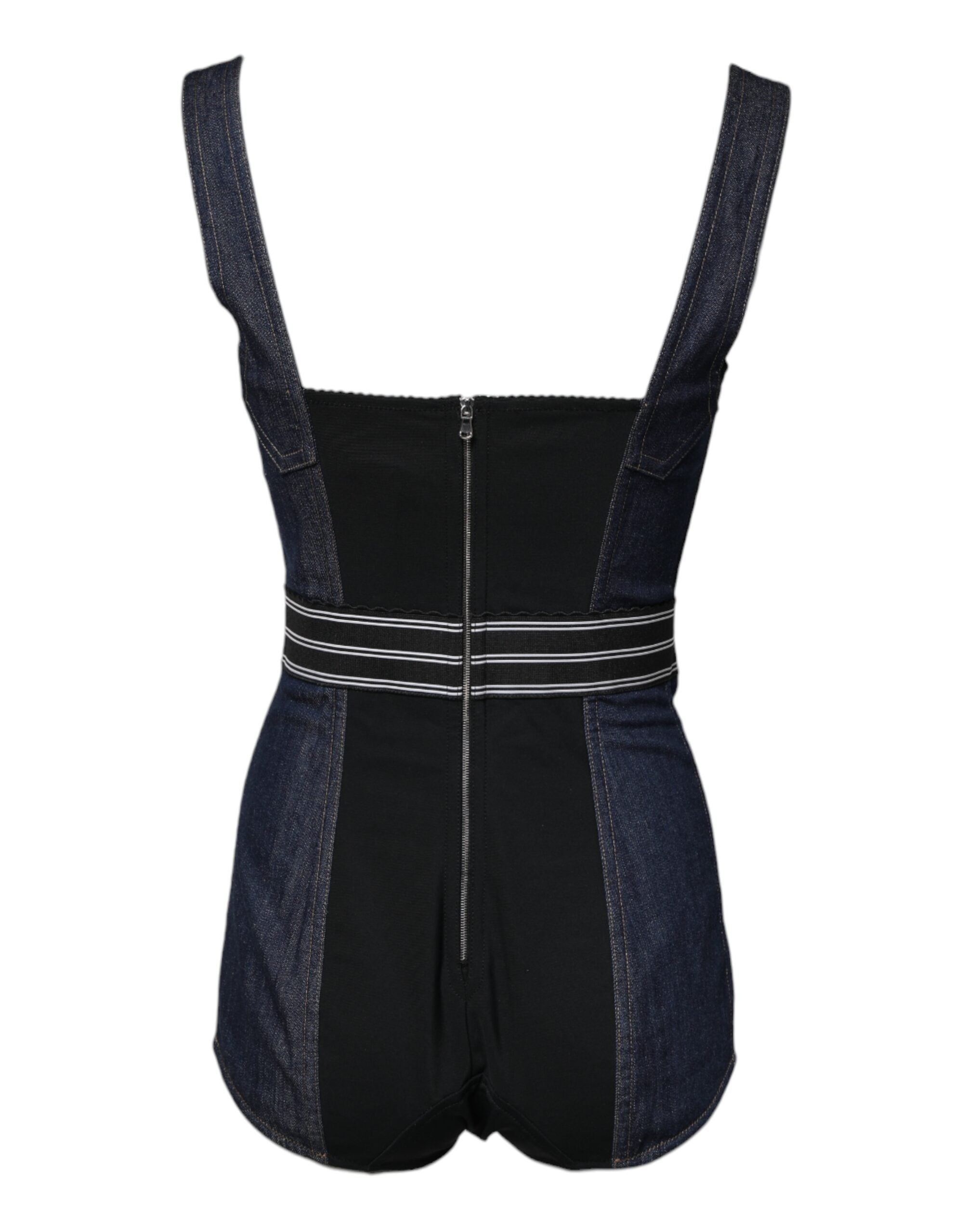 Blue Cotton Stretch Sleeveless Bodycon Denim Bodysuit