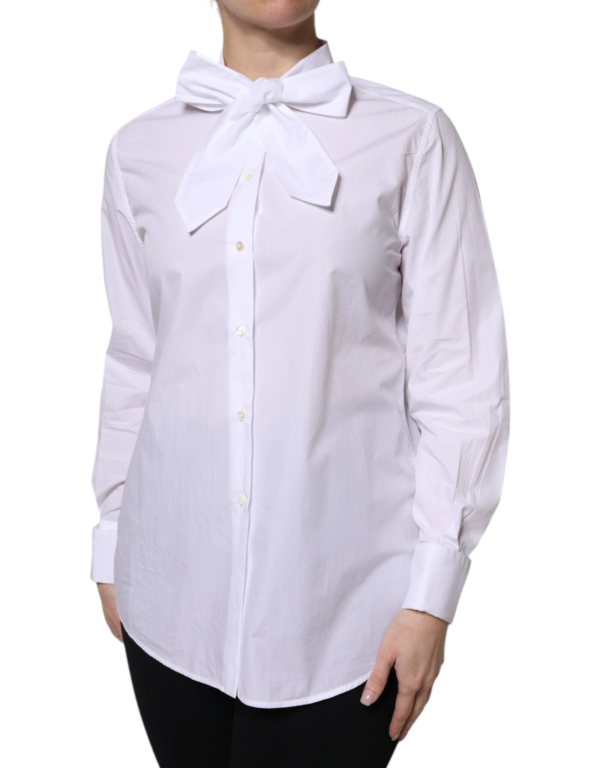 White Ascot Collar Long Sleeve Blouse Top
