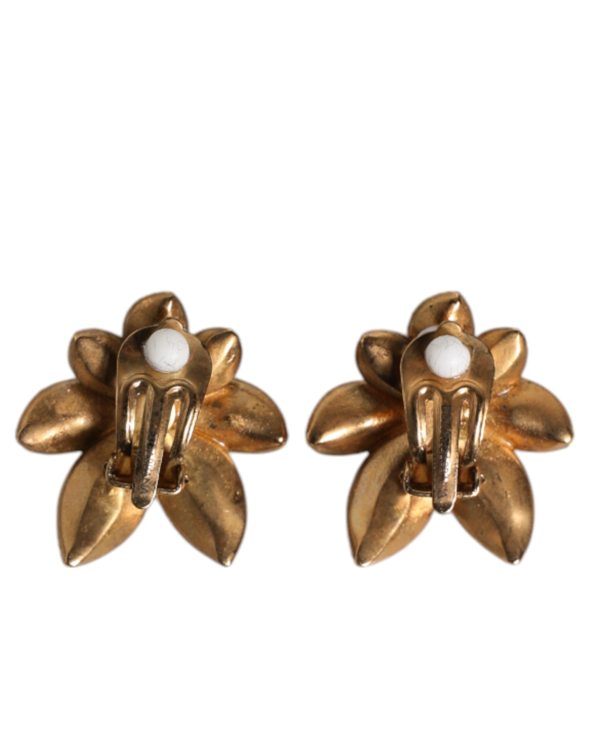 Gold Brass Purple Flower-Shaped Crystals Clip On Earrings