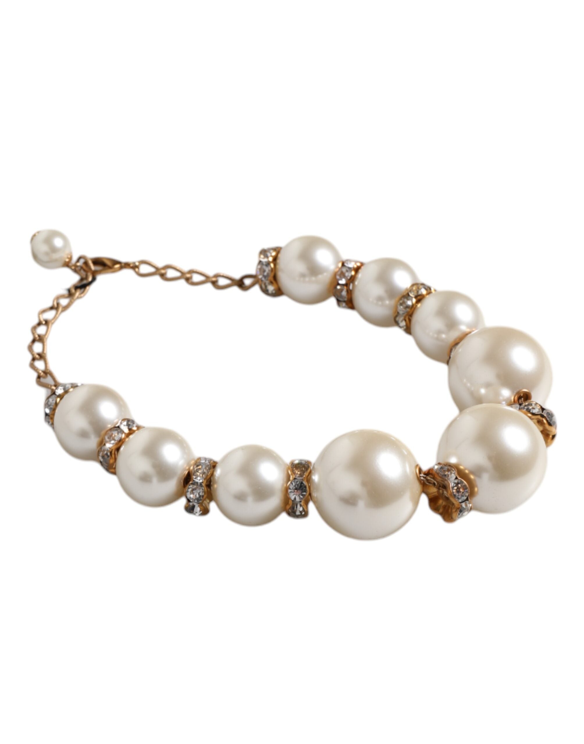 White Maxi Faux Pearl Beads Crystals Gold Chain Necklace