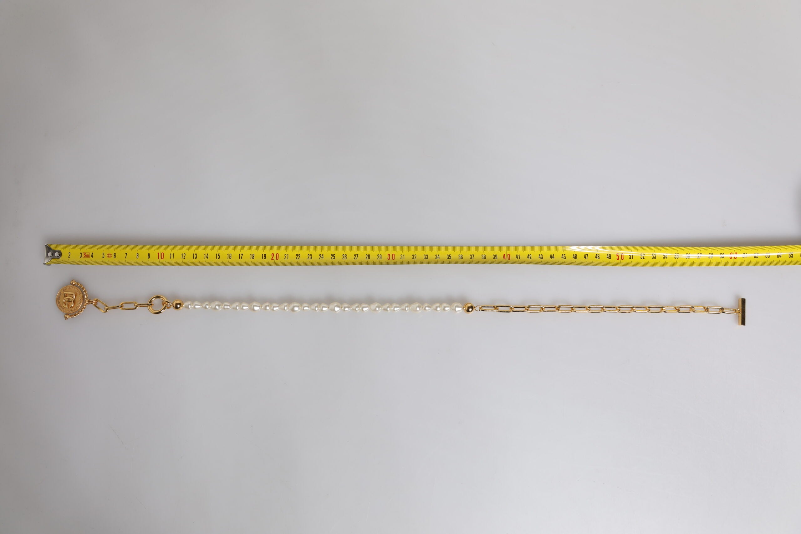 Gold Chain Brass Faux Pearl Charm Logo Pendant Necklace