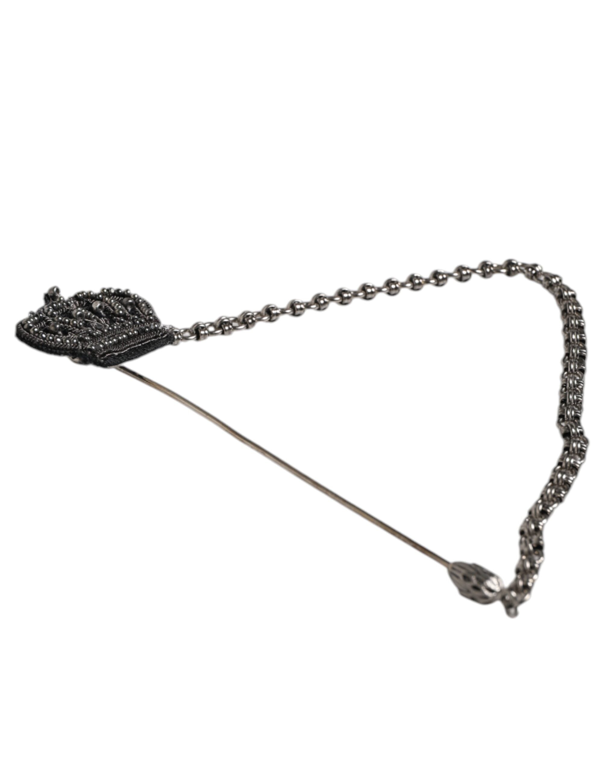 Silver Tone Brass Crown Chain Women Brooch Lapel Pin