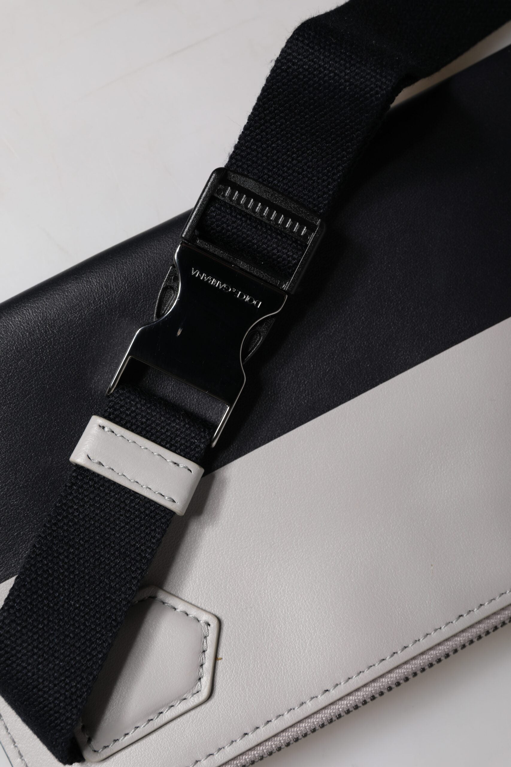 Black White Leather Logo Embossed Crossbody Bag