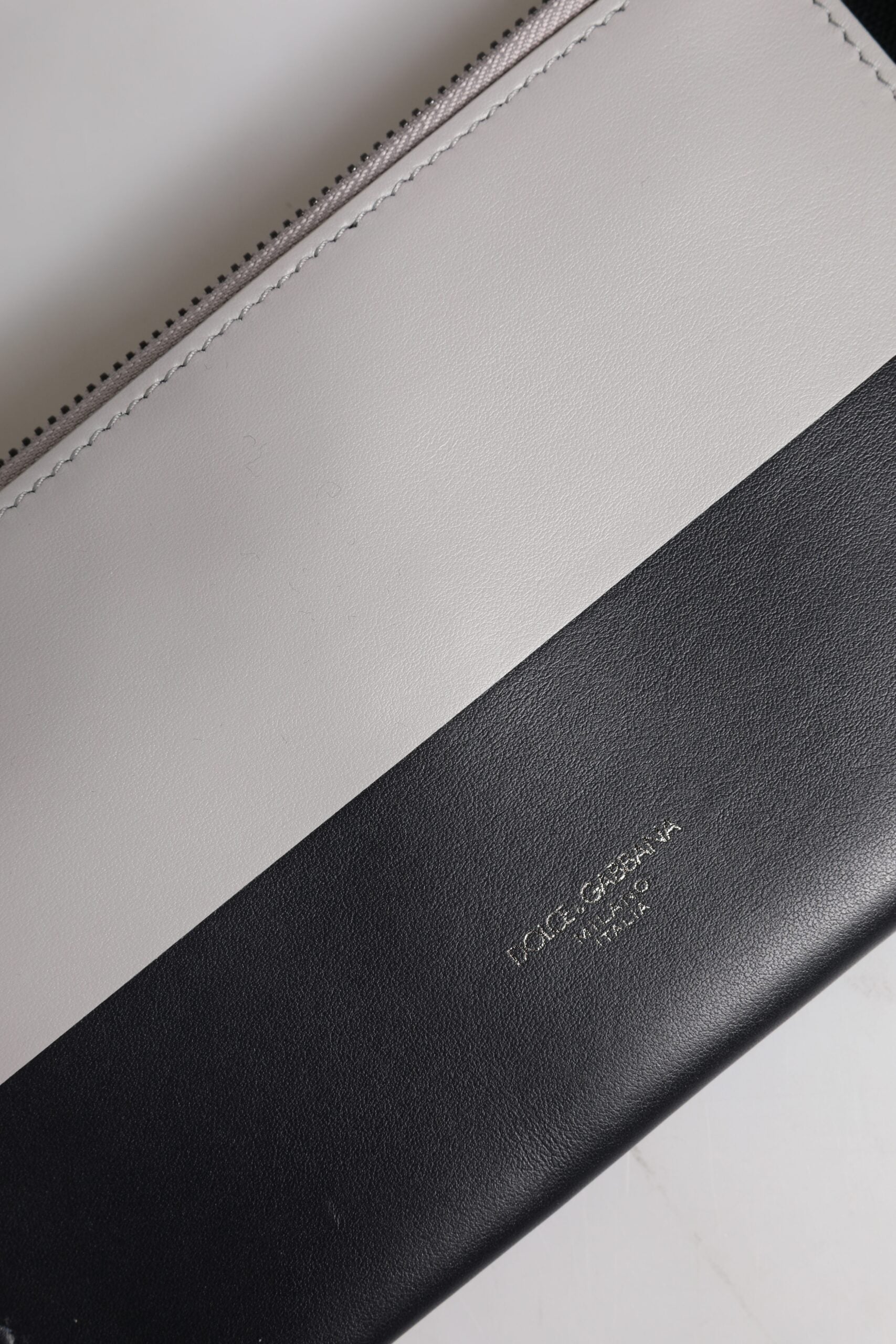 Black White Leather Logo Embossed Crossbody Bag