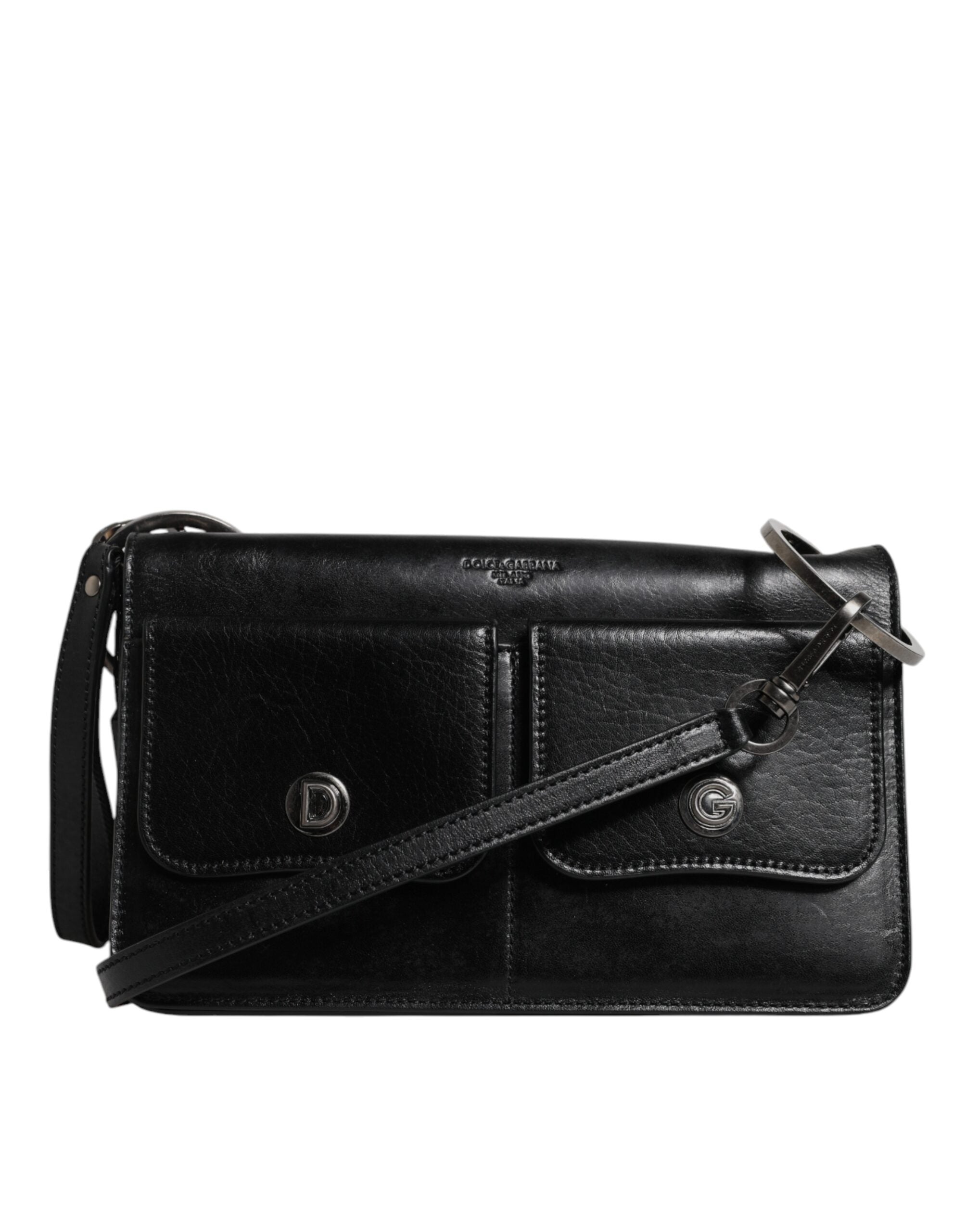 Black Leather Logo Purse Shoulder Crossbody Bag