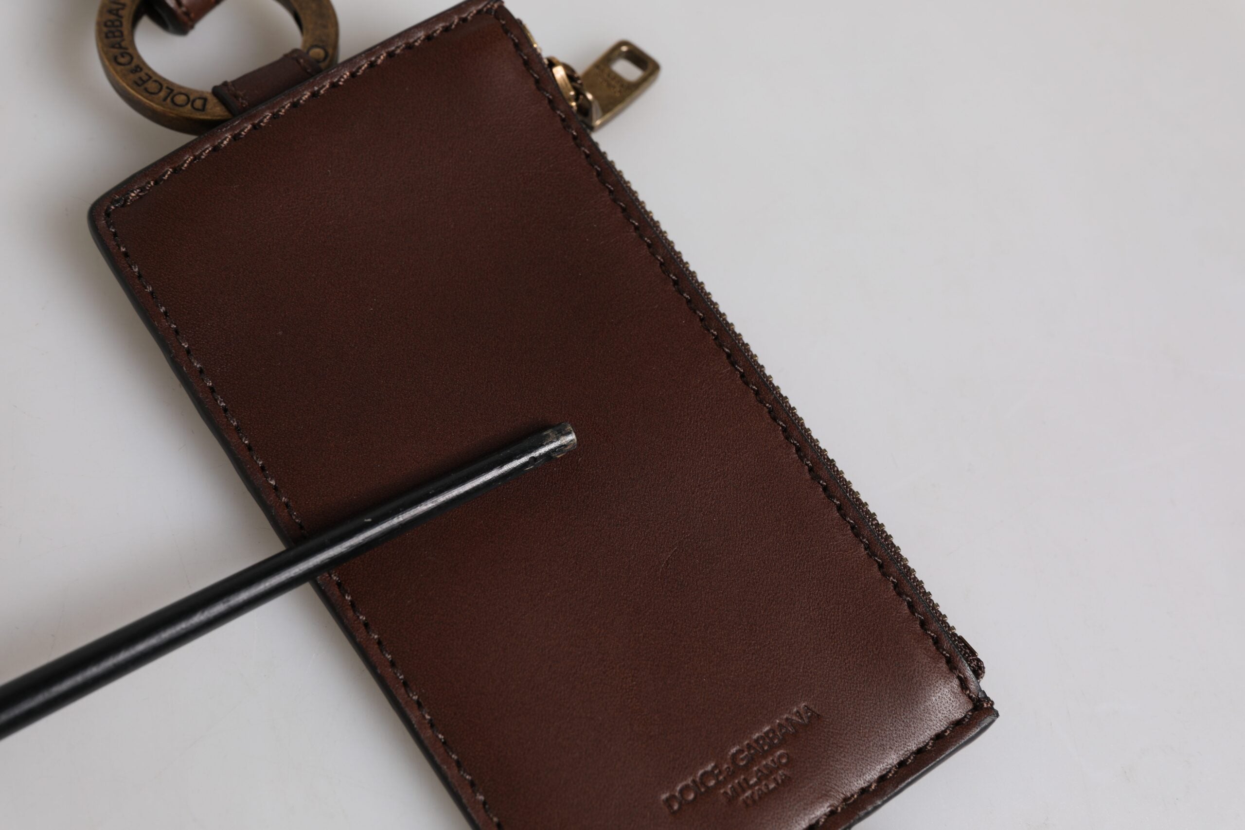 Brown Calf Leather Lanyard Logo Card Holder Wallet