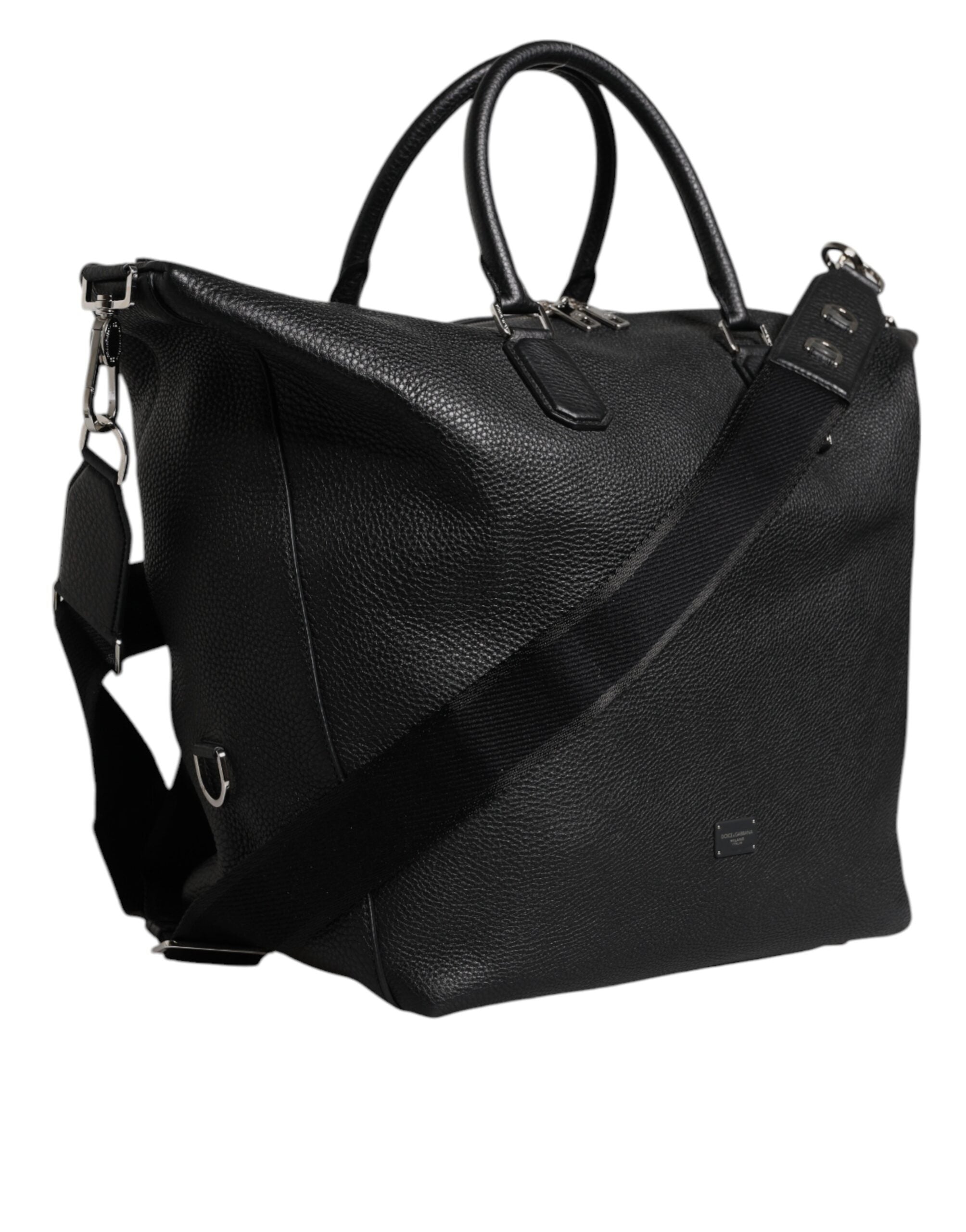 Black Calfskin Leather Hand Shoulder Duffle Bag