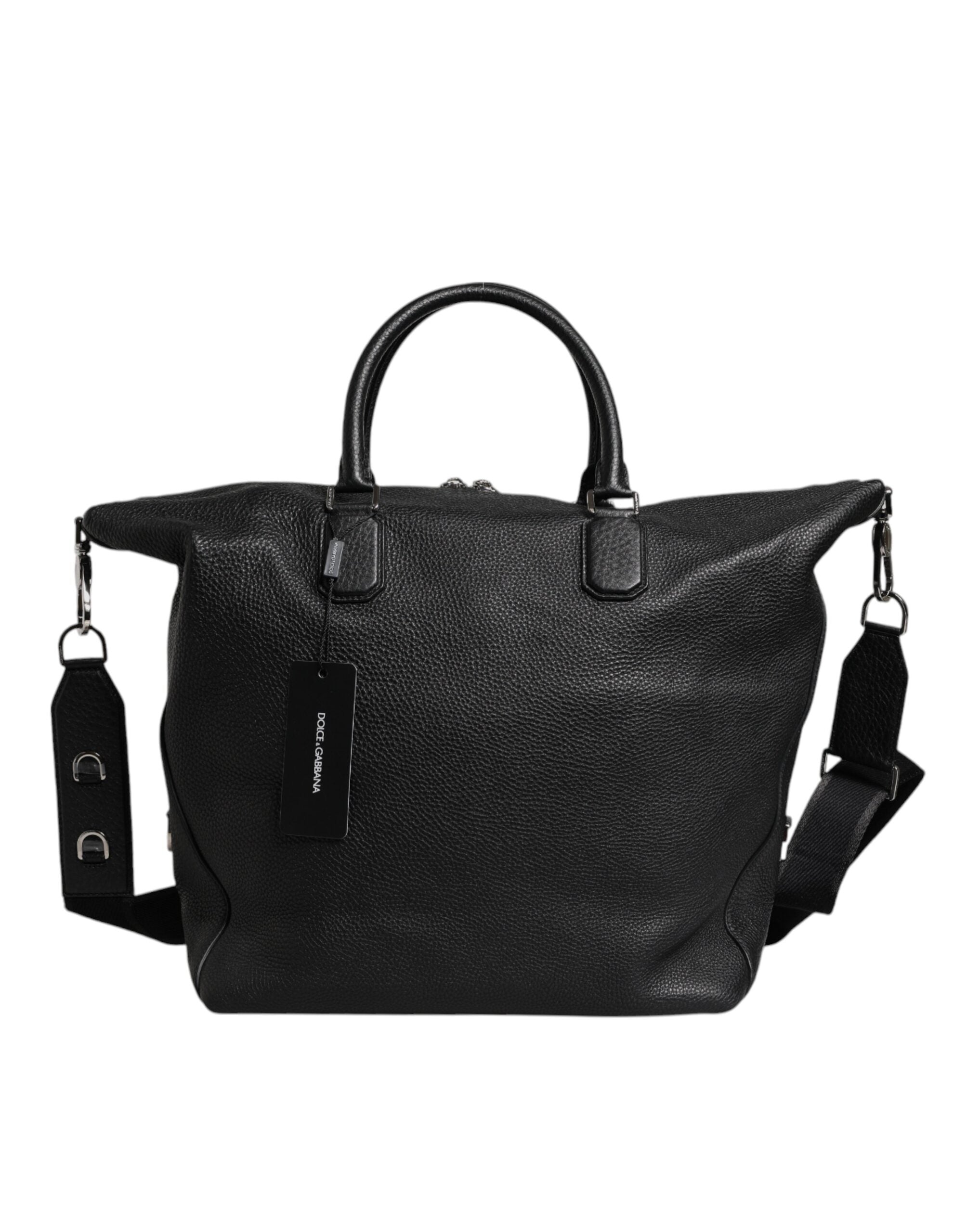 Black Calfskin Leather Hand Shoulder Duffle Bag