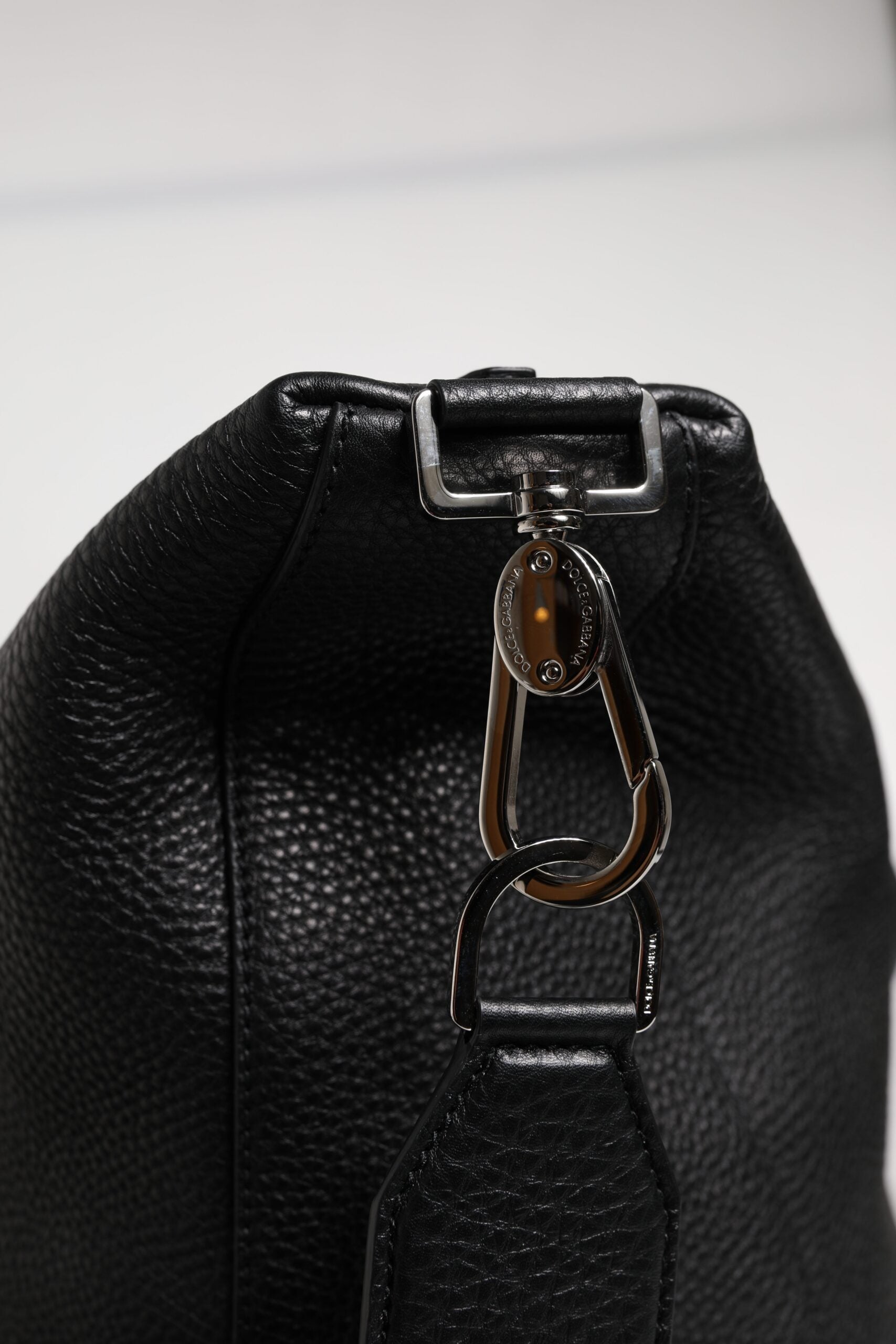 Black Calfskin Leather Hand Shoulder Duffle Bag