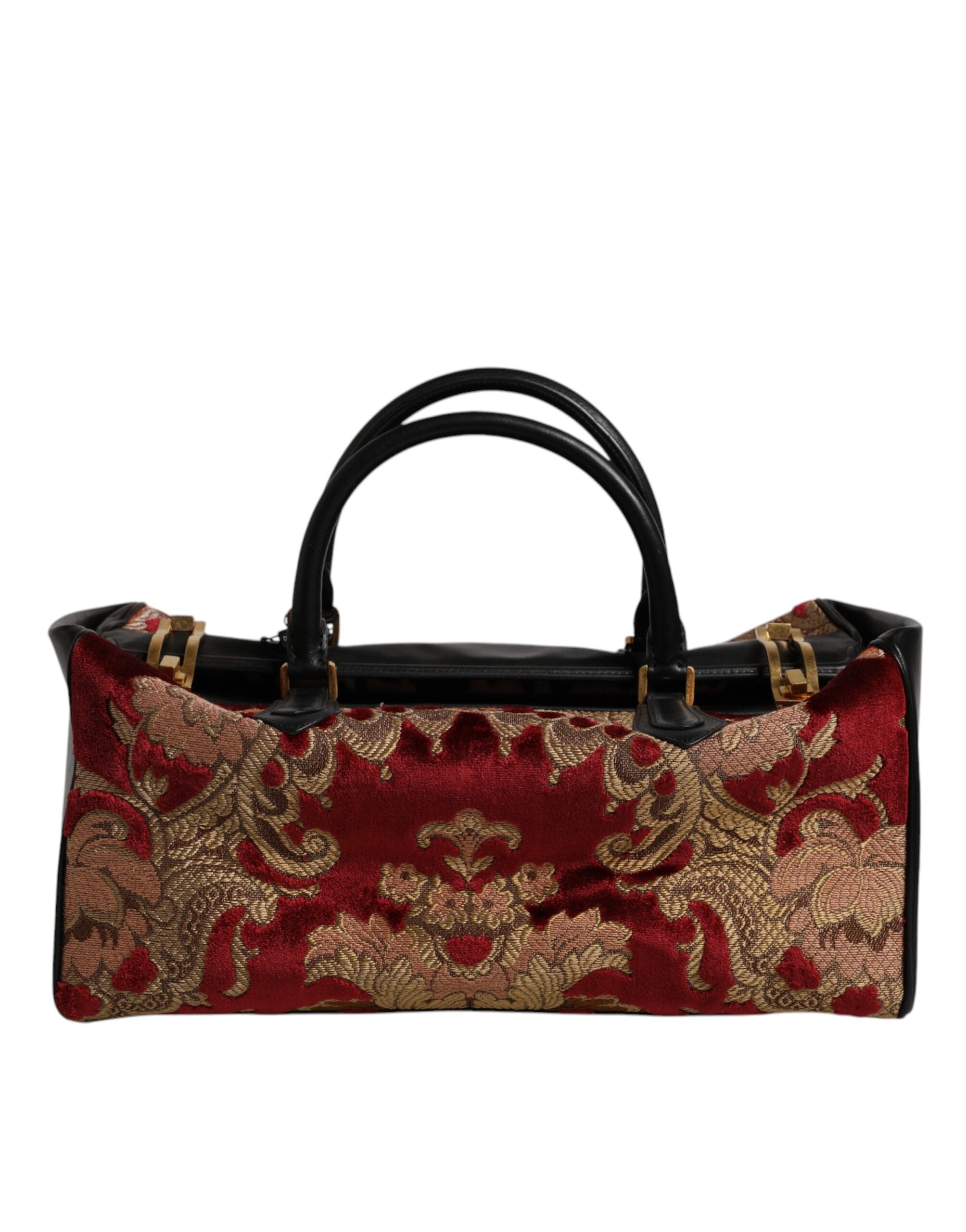 Multicolor Leather Brocade Velvet Travel Duffle Tote Bag