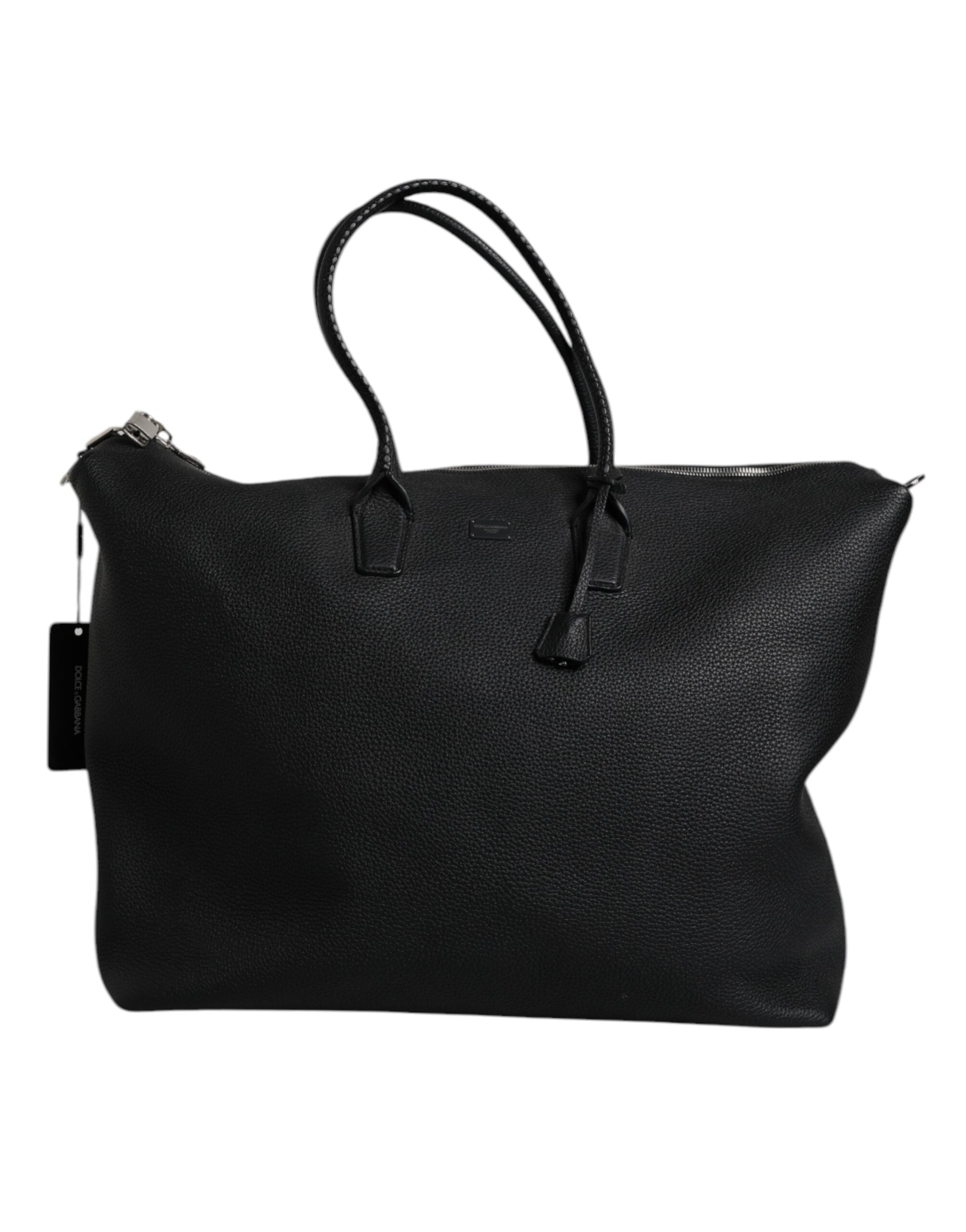 Black Calfskin Leather Hand Shoulder Duffle Bag