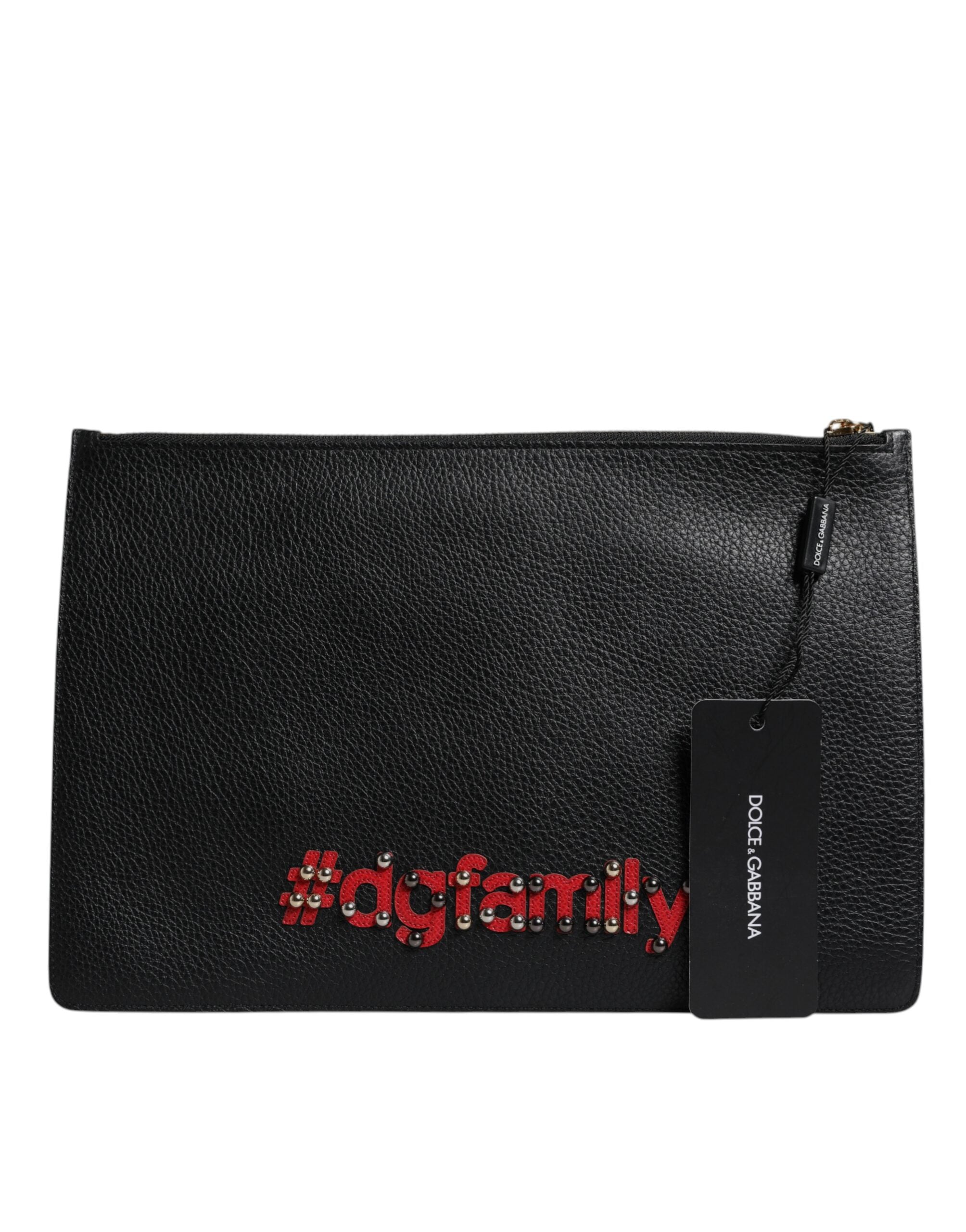 Black #DGFamily Embellished Leather Clutch Bag