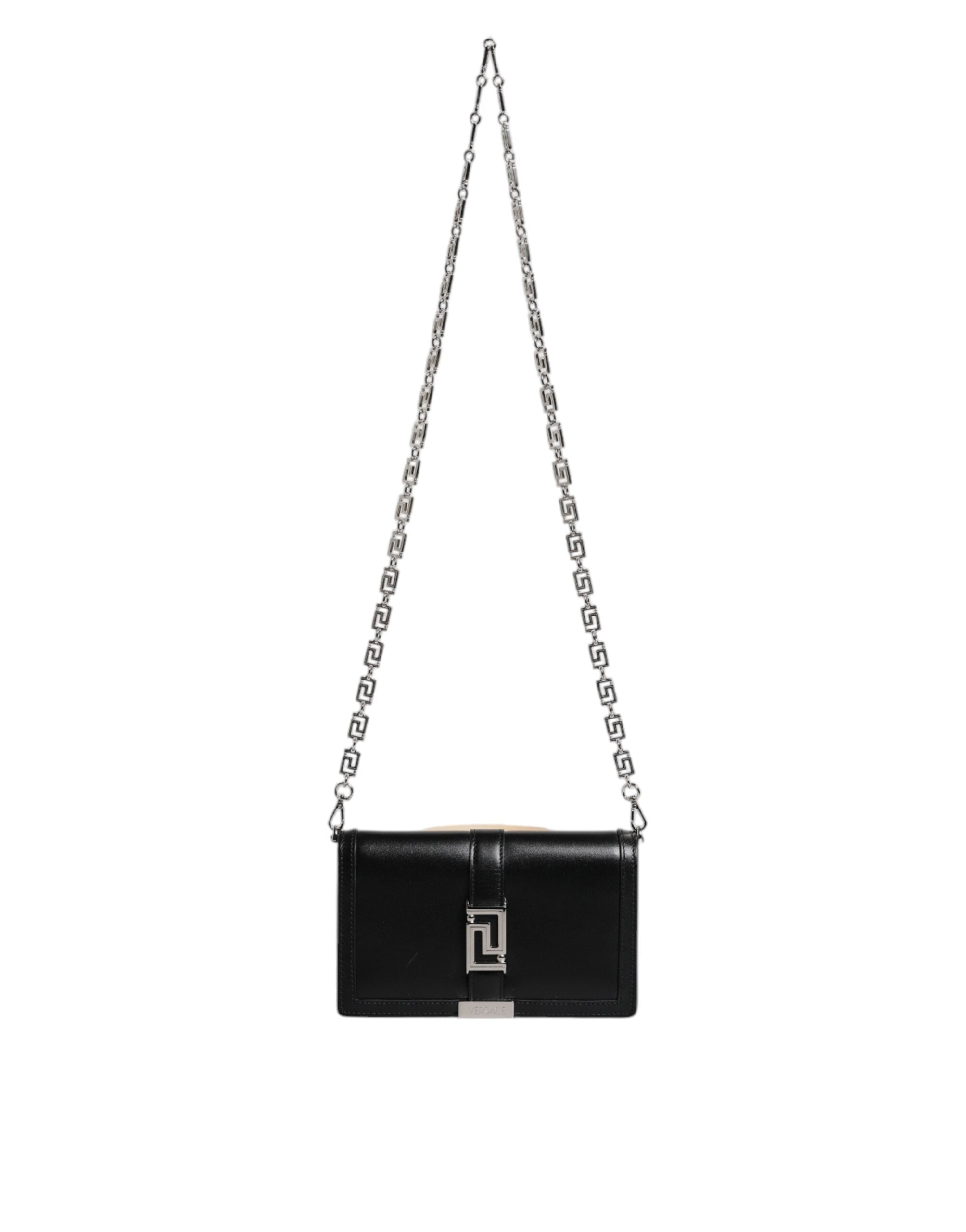 Black Calfskin Leather Chain Strap Shoulder Crossbody Bag