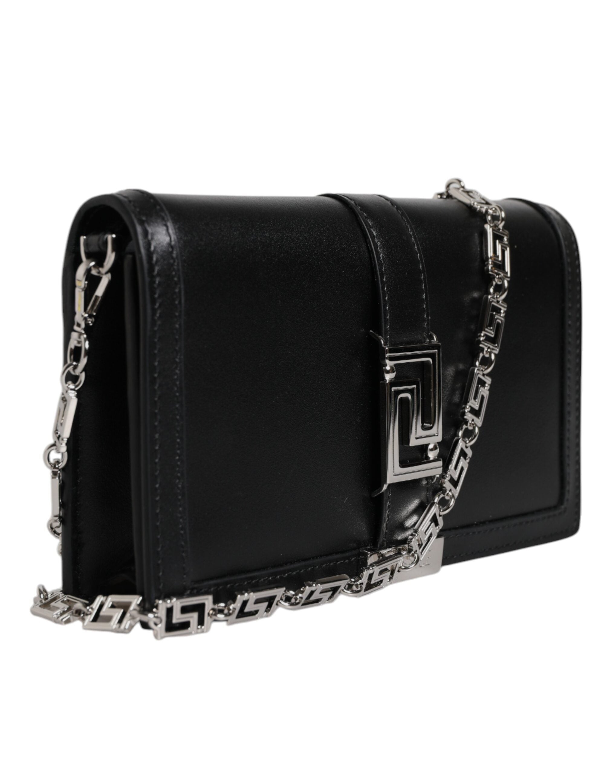 Black Calfskin Leather Chain Strap Shoulder Crossbody Bag