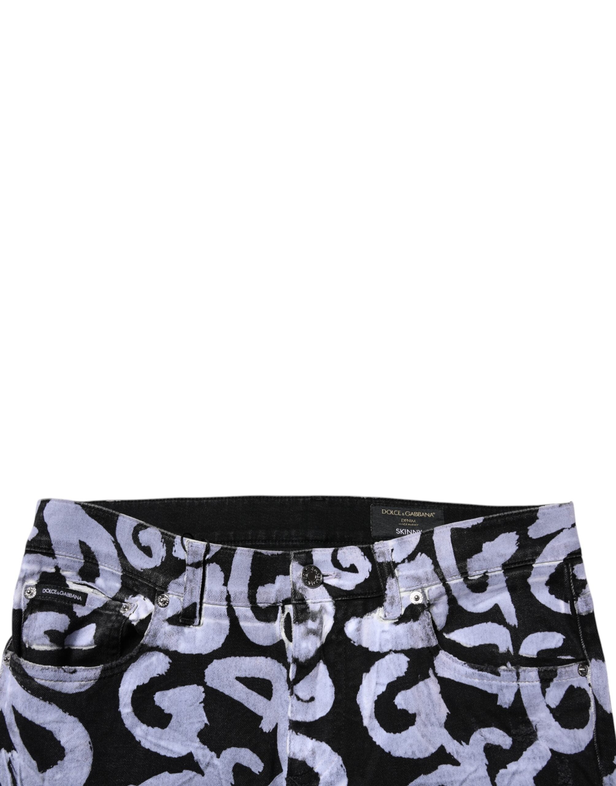 Black Logo Monogram Cotton Skinny Denim Jeans