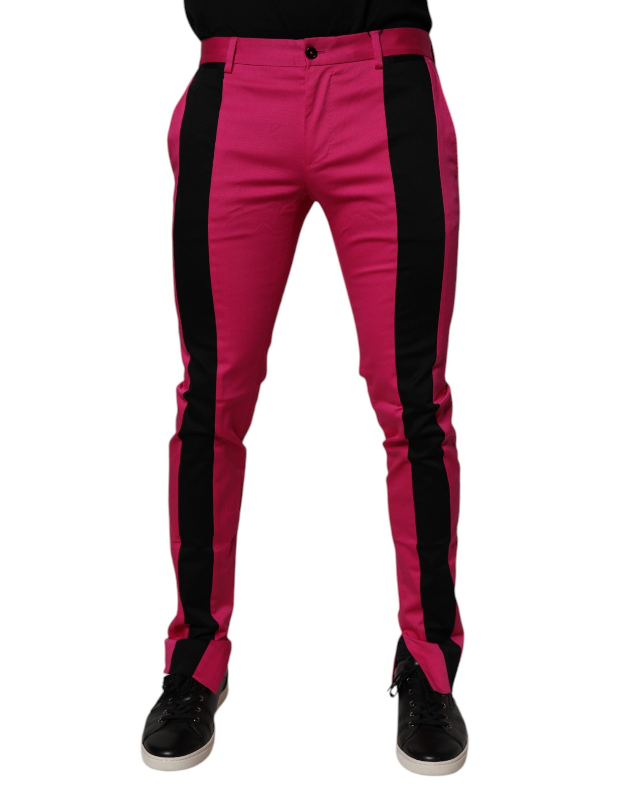 Pink Black Stripe Slim Fit Men Dress Pants