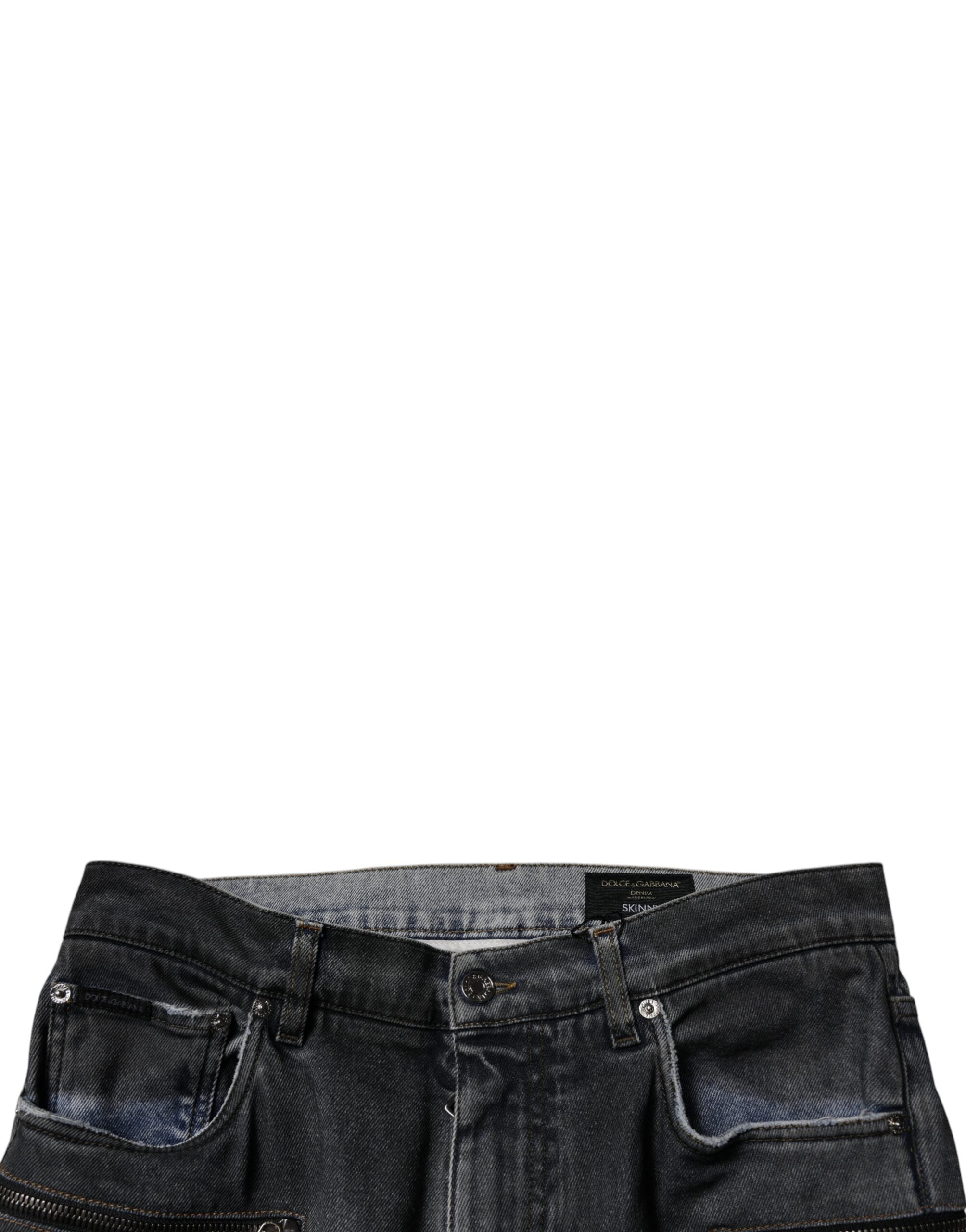 Dark Gray Tattered Cotton Skinny Denim Jeans