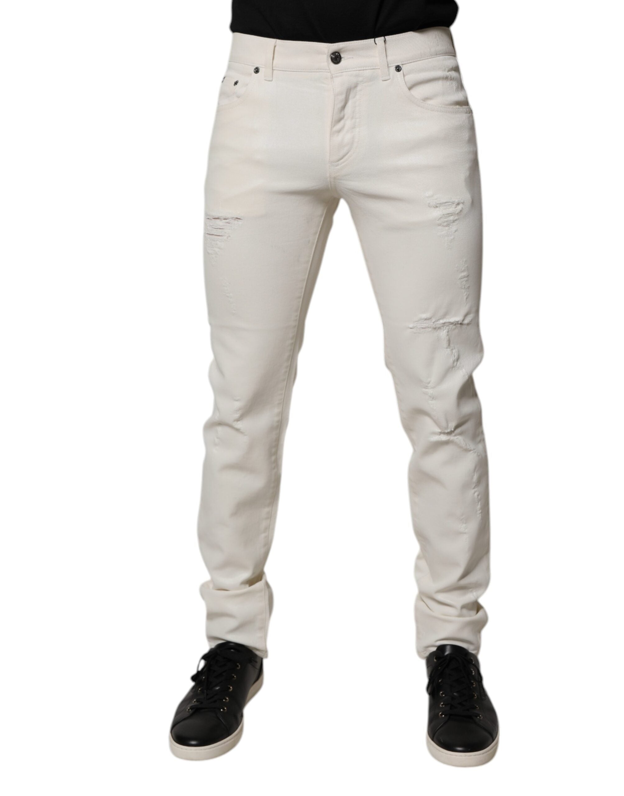Off White Cotton Stretch Skinny Denim Jeans