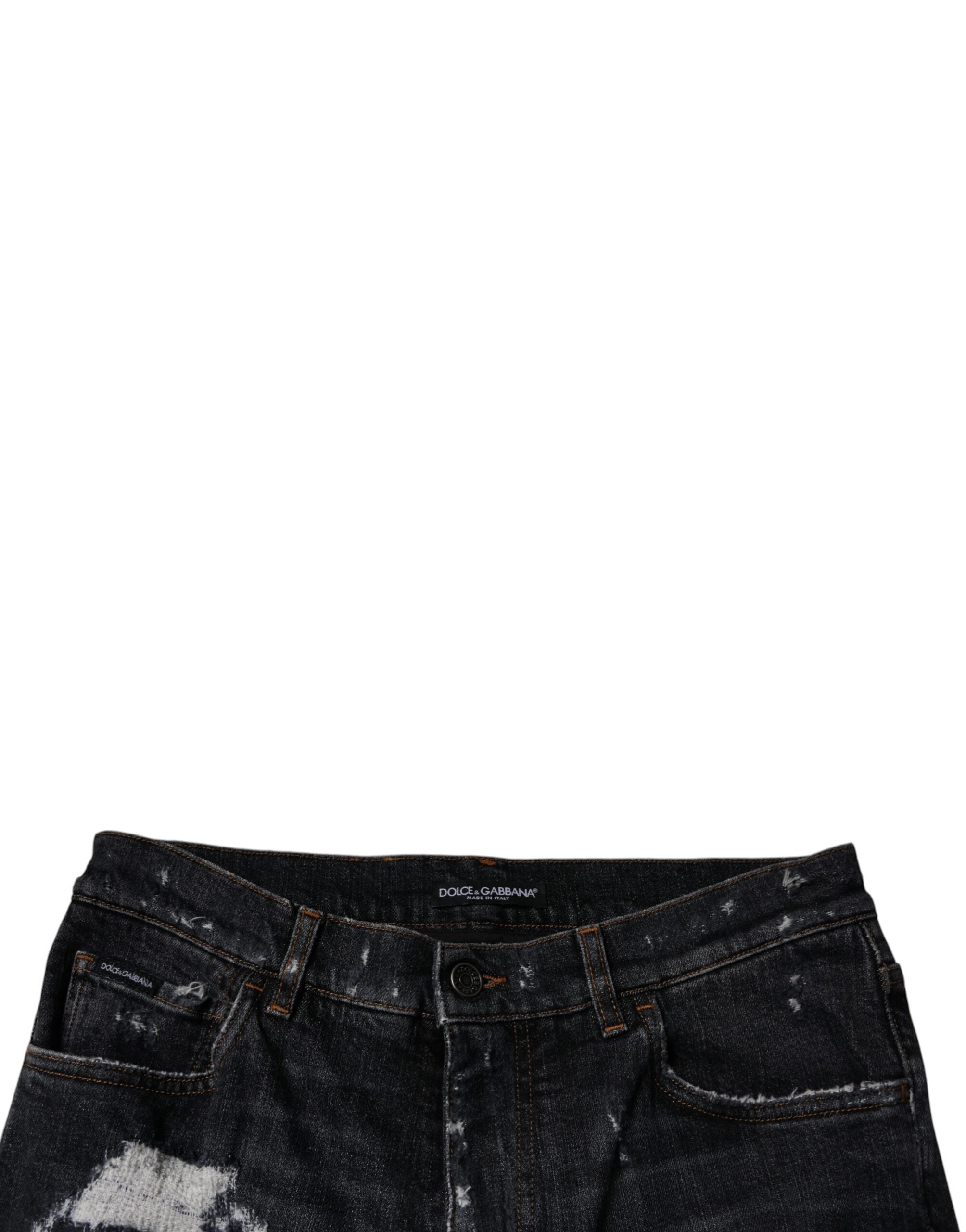 Black Tattered Cotton Skinny Men Denim Jeans