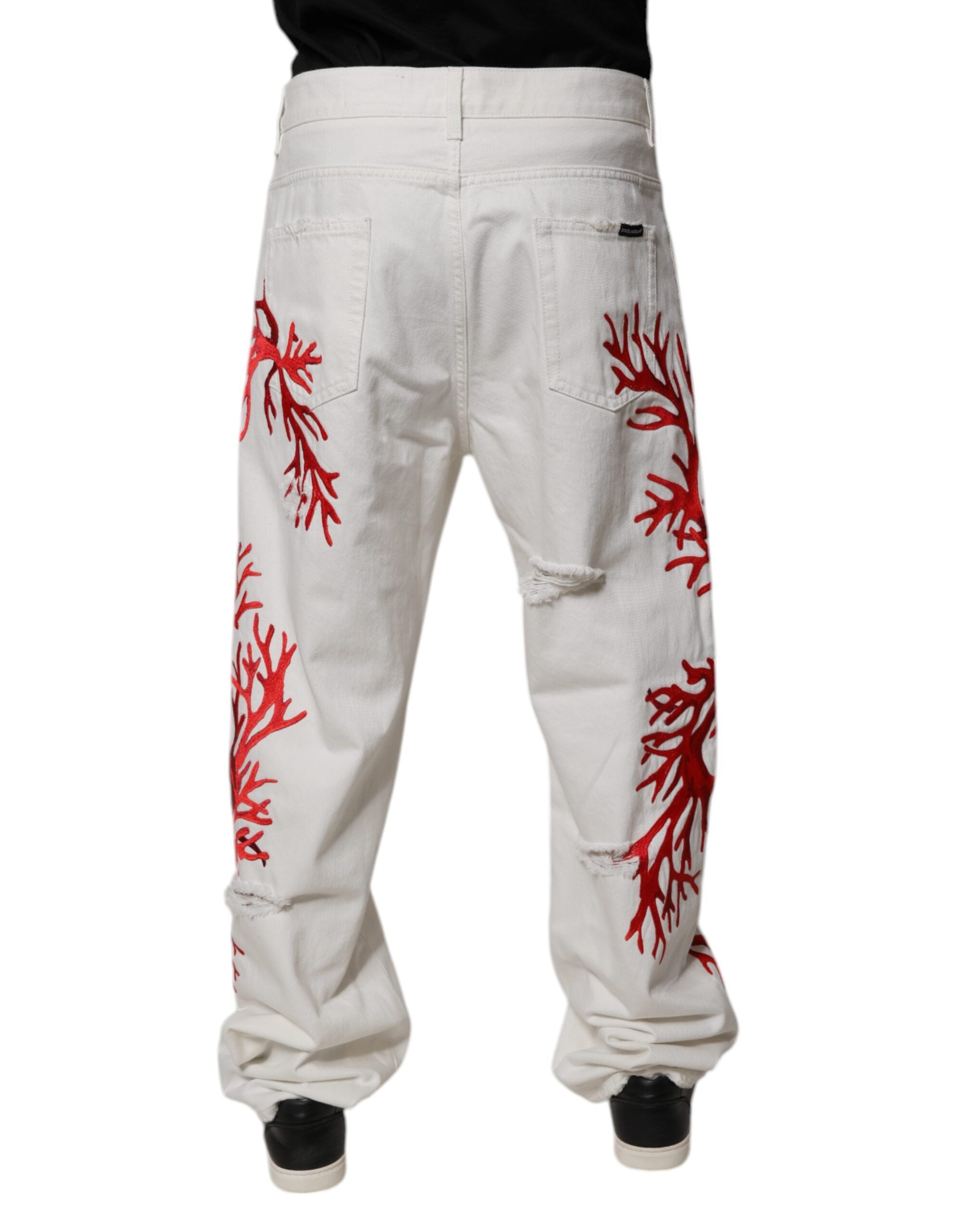 White Corals Tattered Straight Denim Jeans