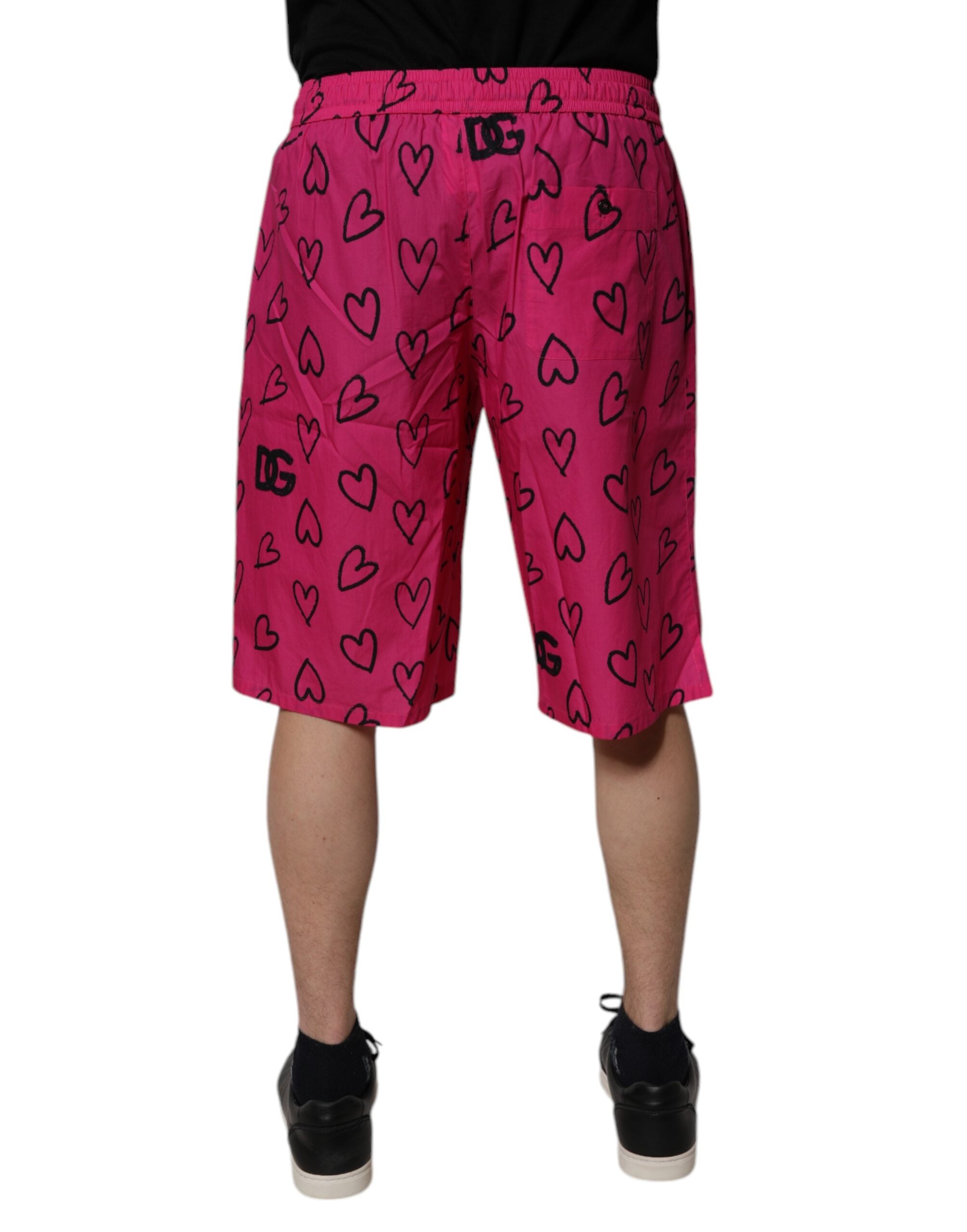 Pink Cotton Heart Print Bermuda Shorts
