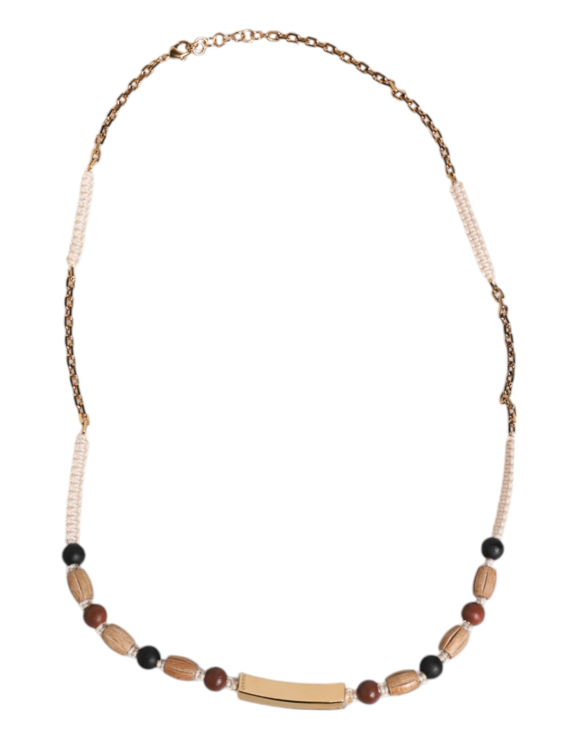 Black Gold Wooden Beaded Logo Pendant Necklace