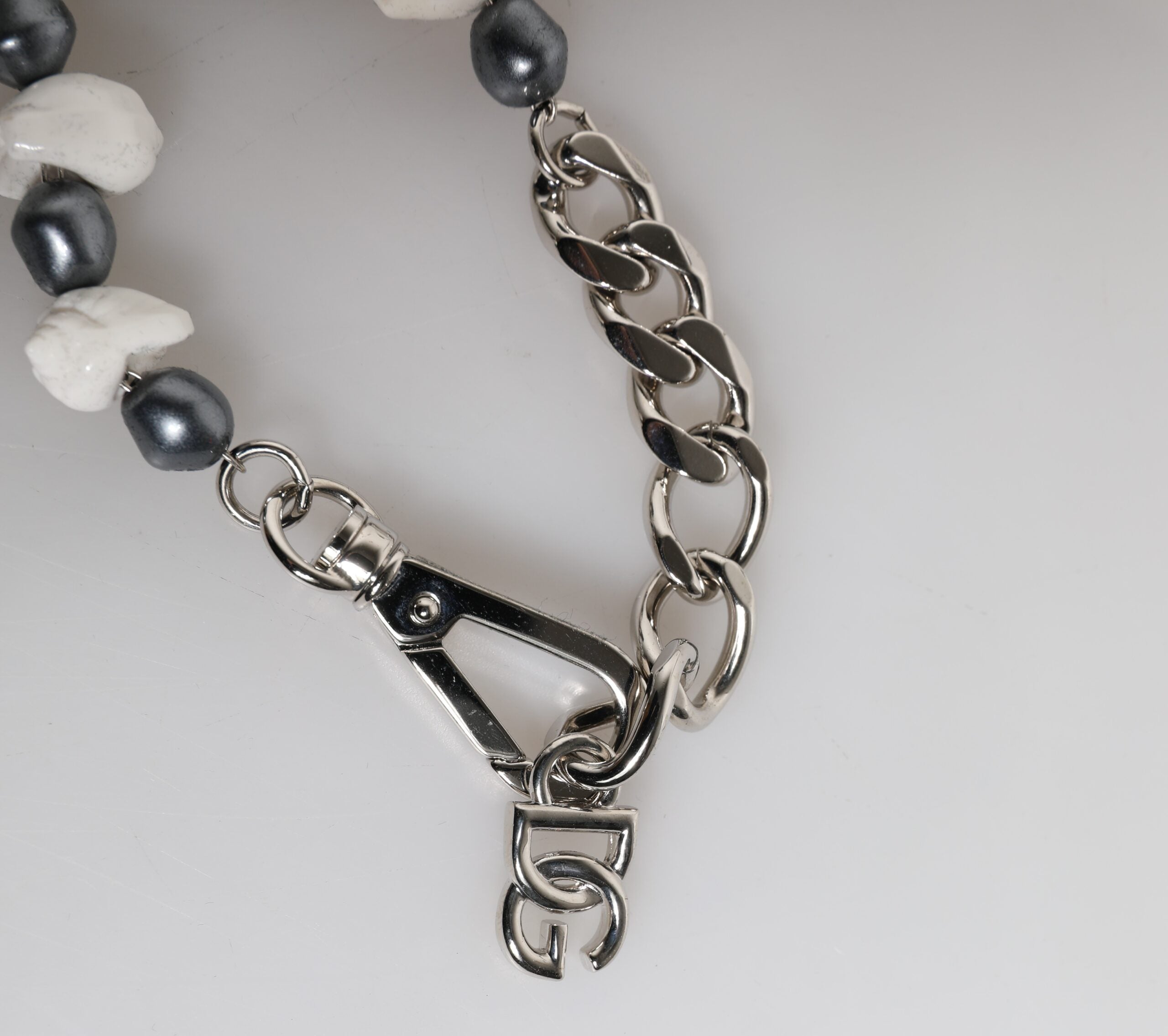 Silver Tone Brass Beaded Shell DG Logo Pendant Bracelet