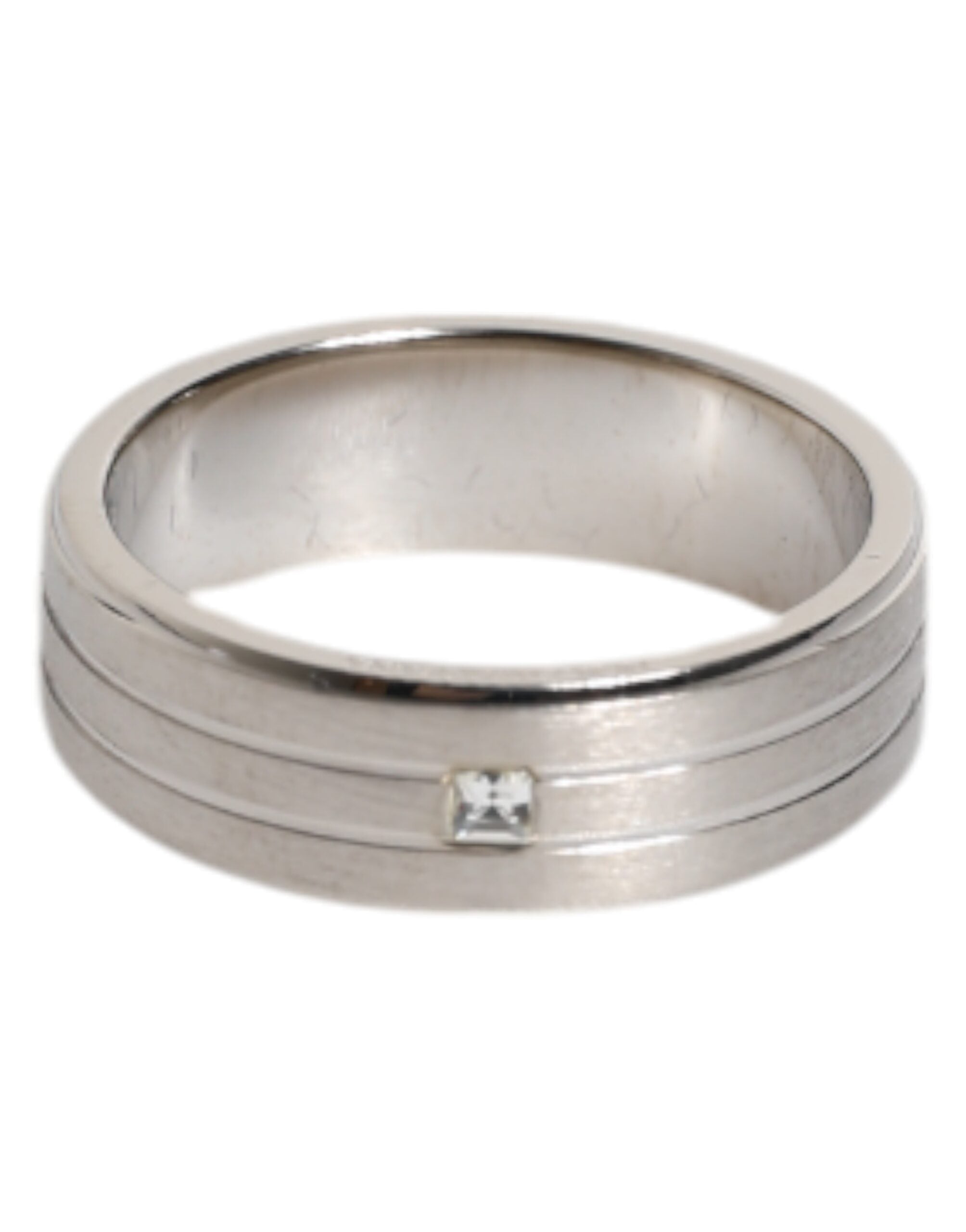 Silver Tone Brass Clear Crystal DG Logo Ring