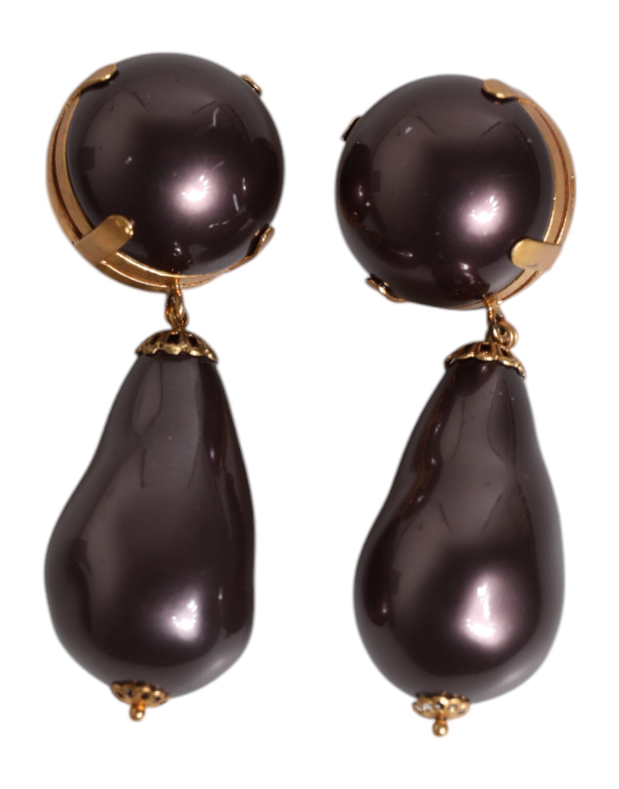 Gold Brass Black Pearl Clip On Dangling Jewelry Earrings