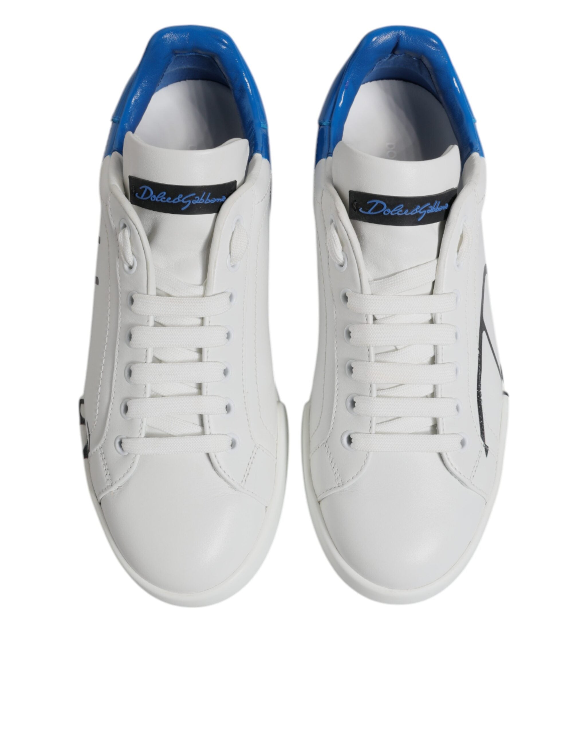 White Blue Leather Logo Low Top Sneakers Shoes