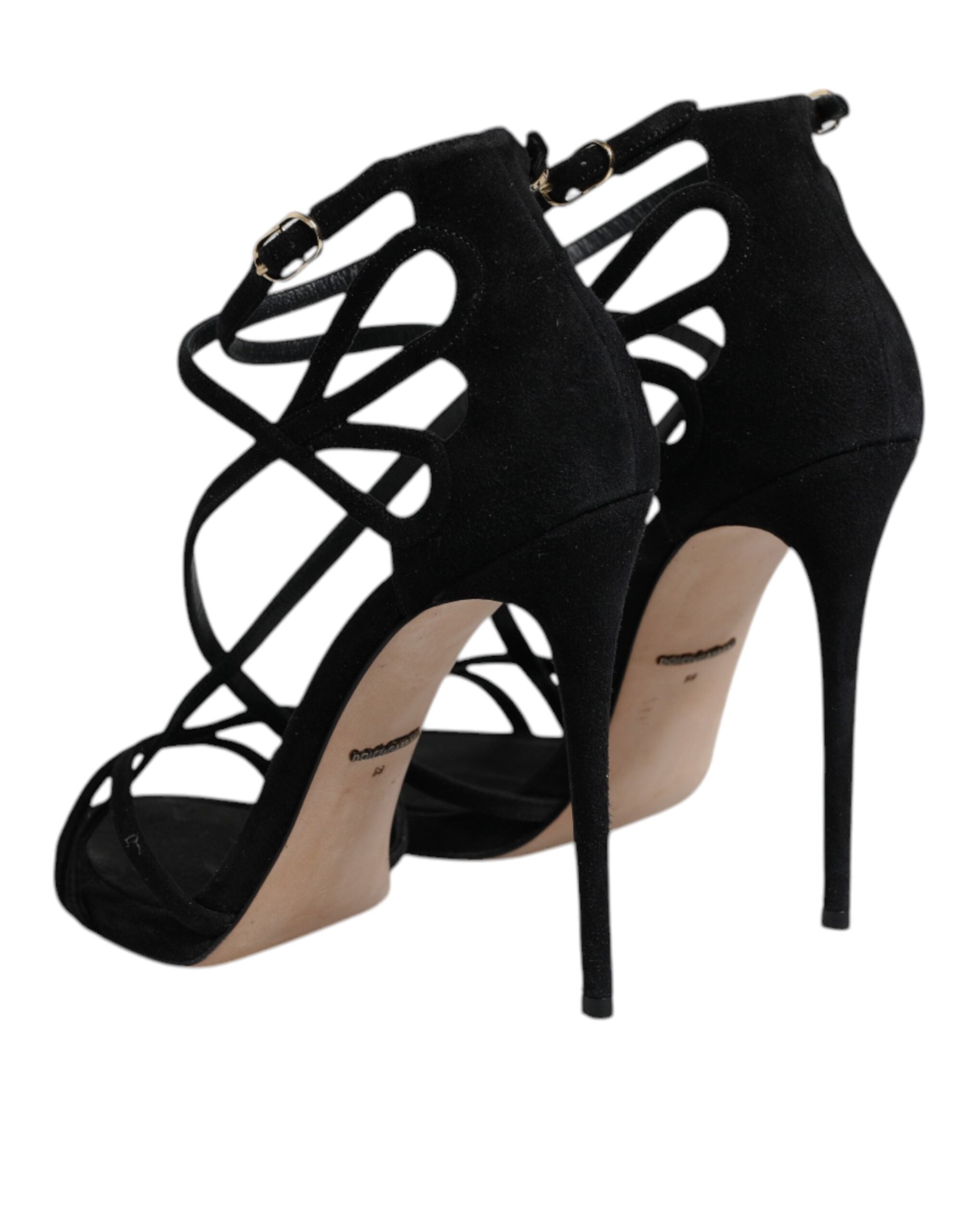 Black Leather Stiletto Heels Sandals Shoes