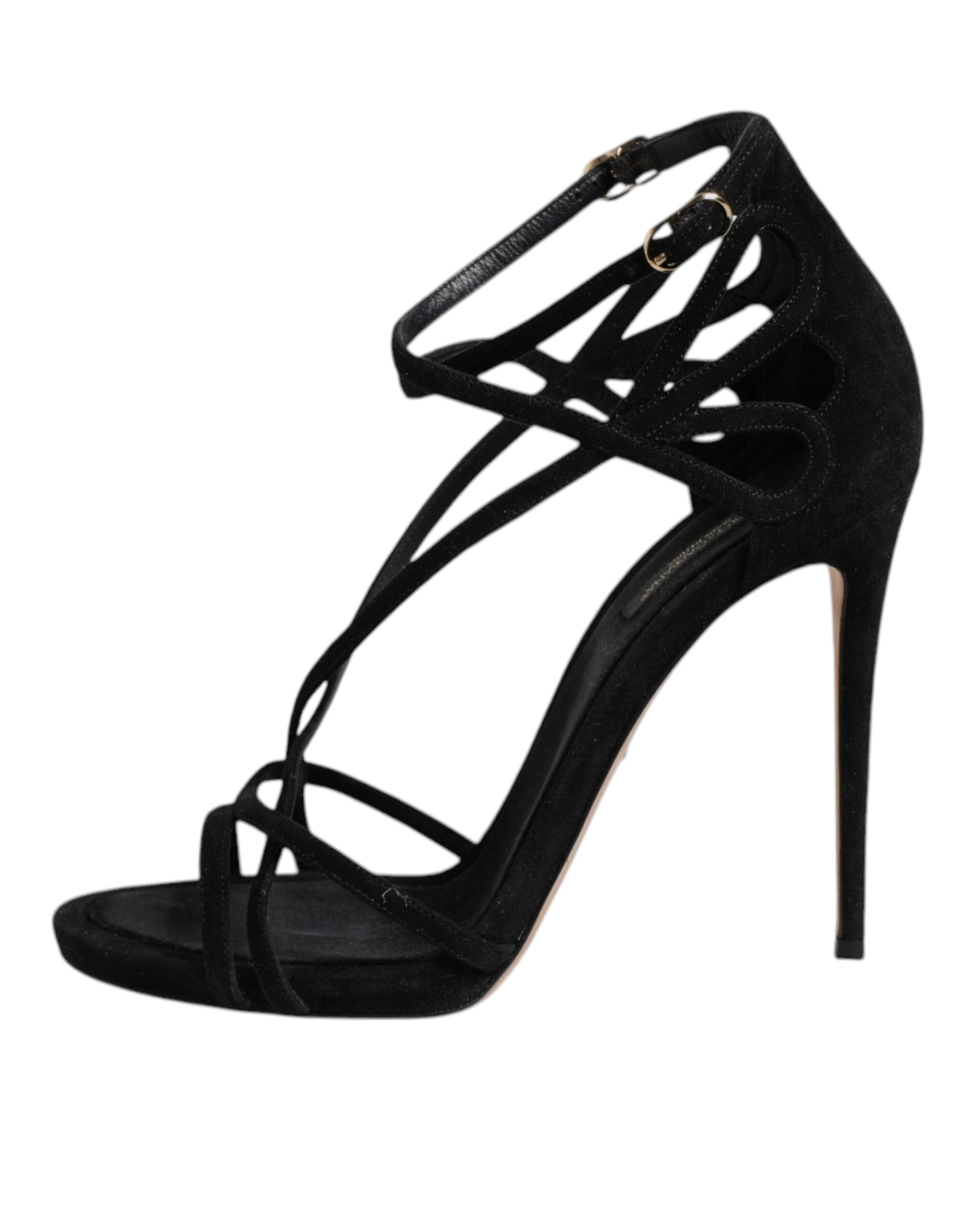 Black Leather Stiletto Heels Sandals Shoes