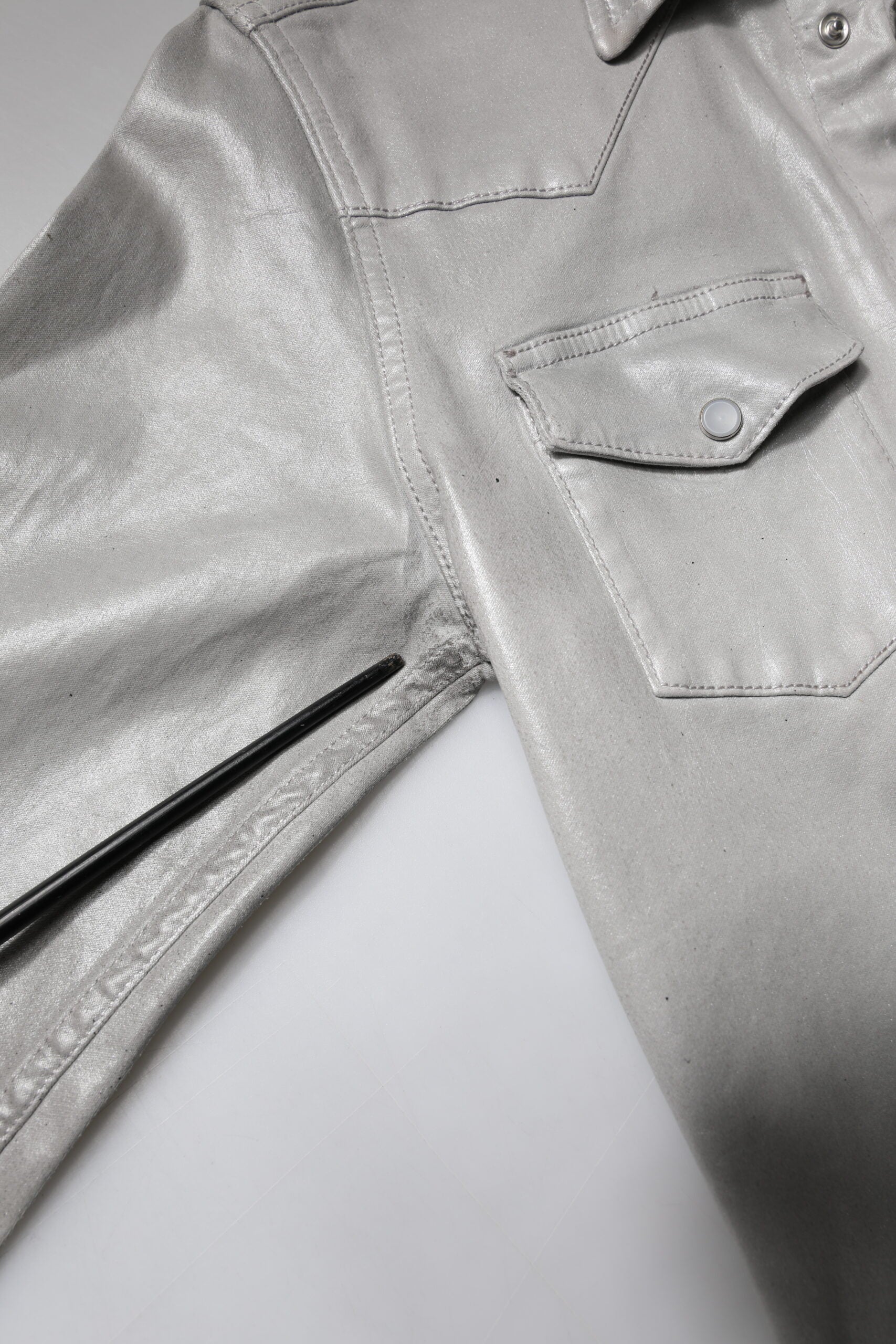 Metallic Gray Cotton Button Down Shirt