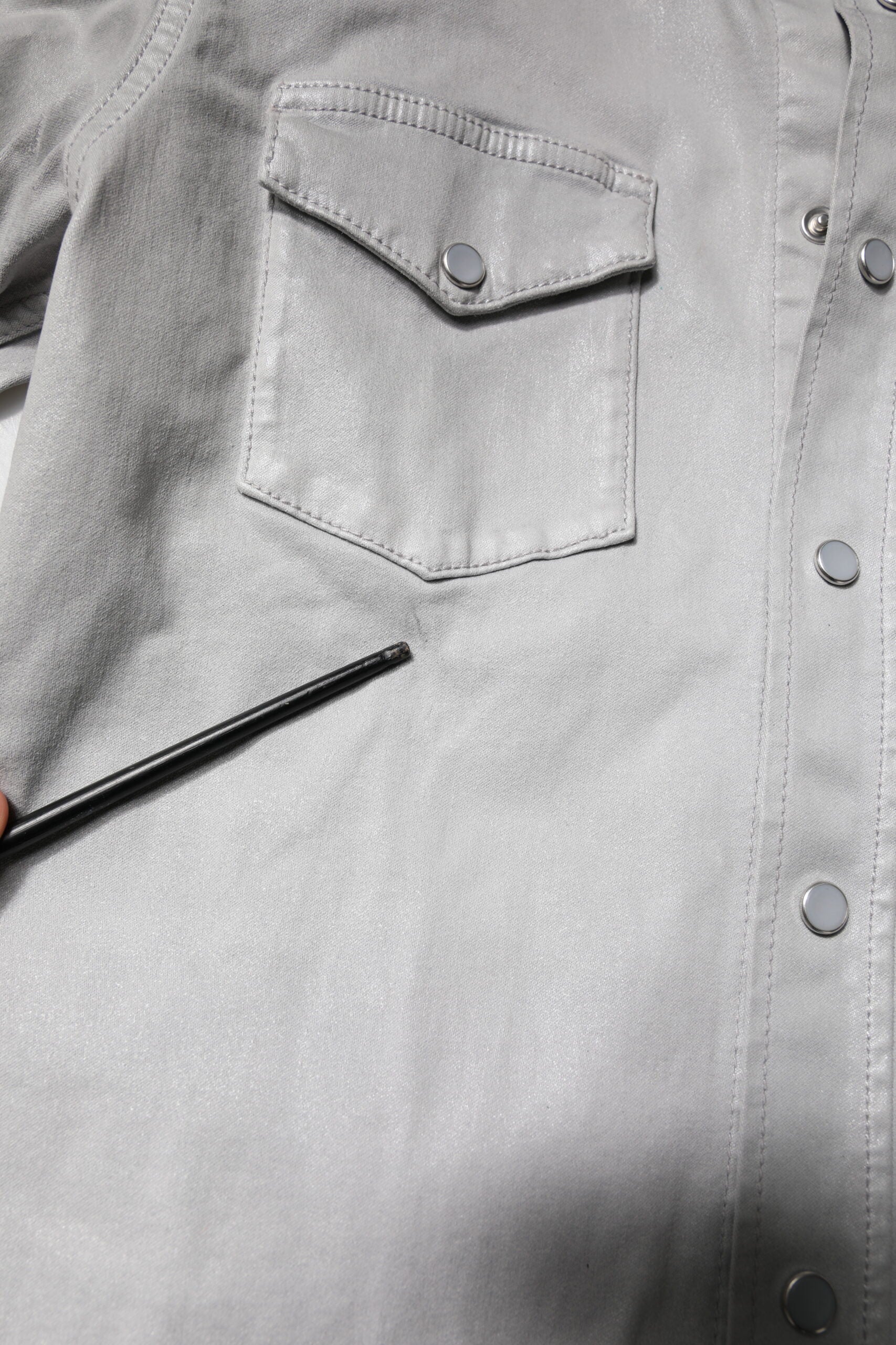 Metallic Gray Cotton Button Down Shirt