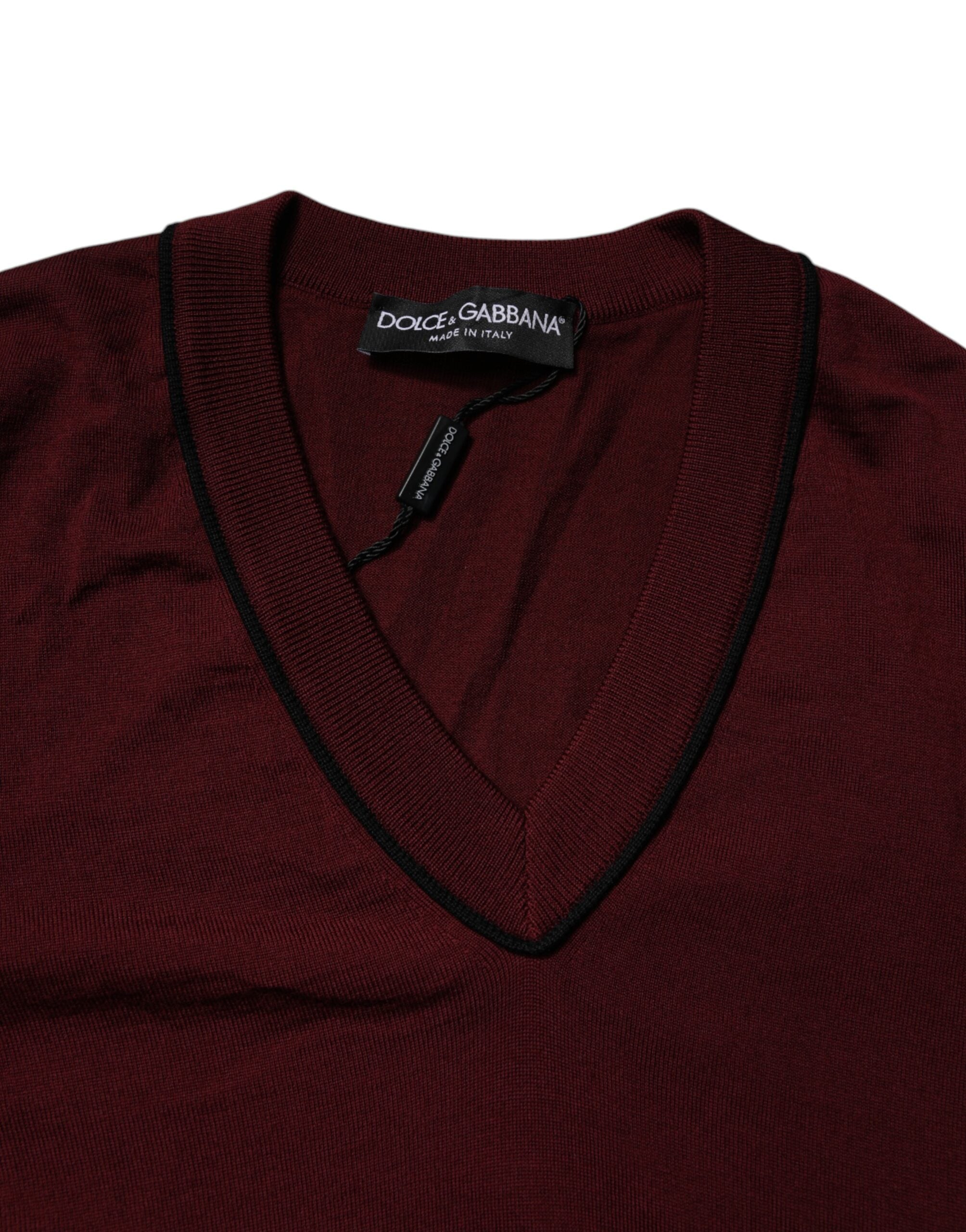 Maroon Cashmere V-neck Men Pullover Sweater