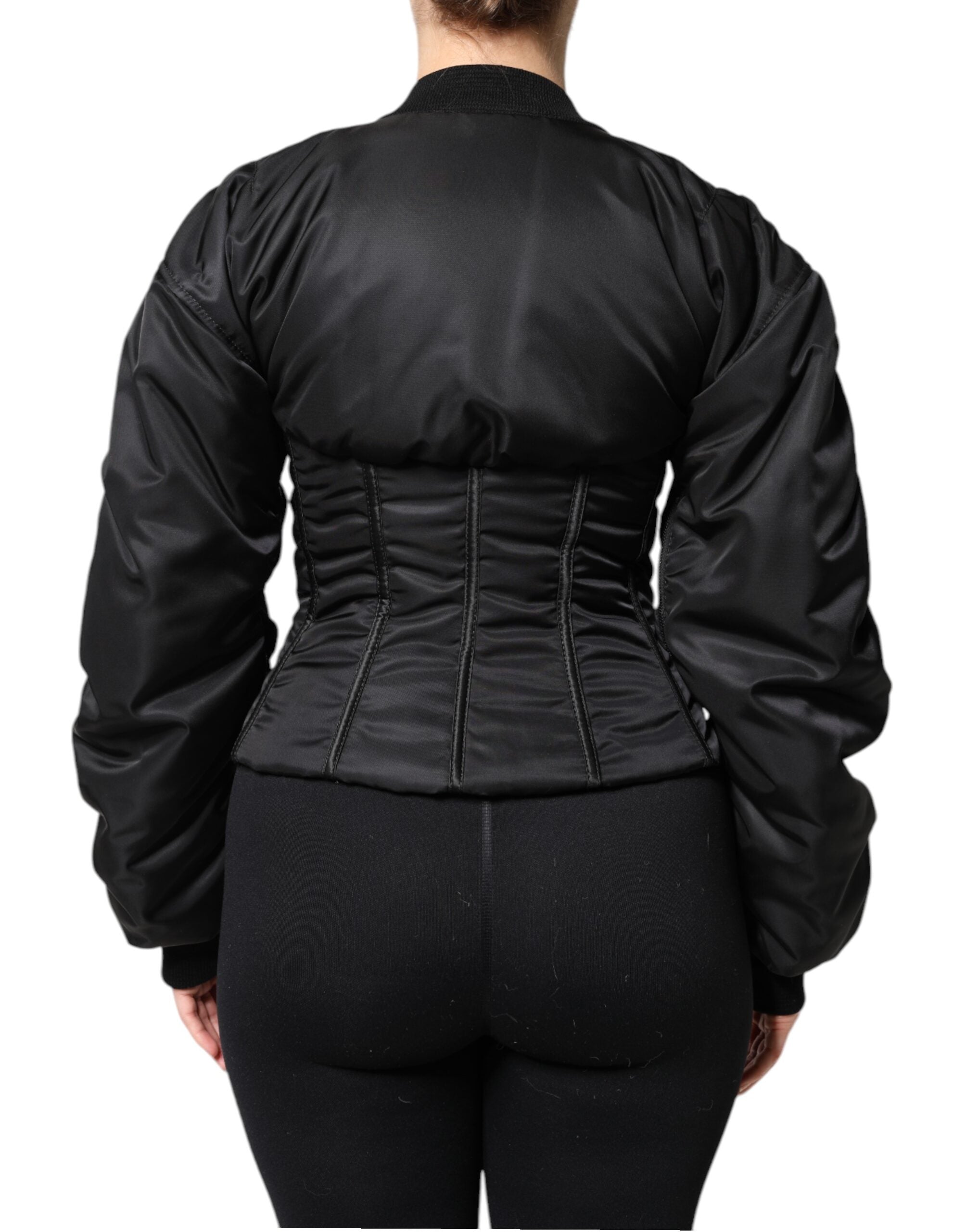 Black Nylon Full Zip Bustier Corset Jacket