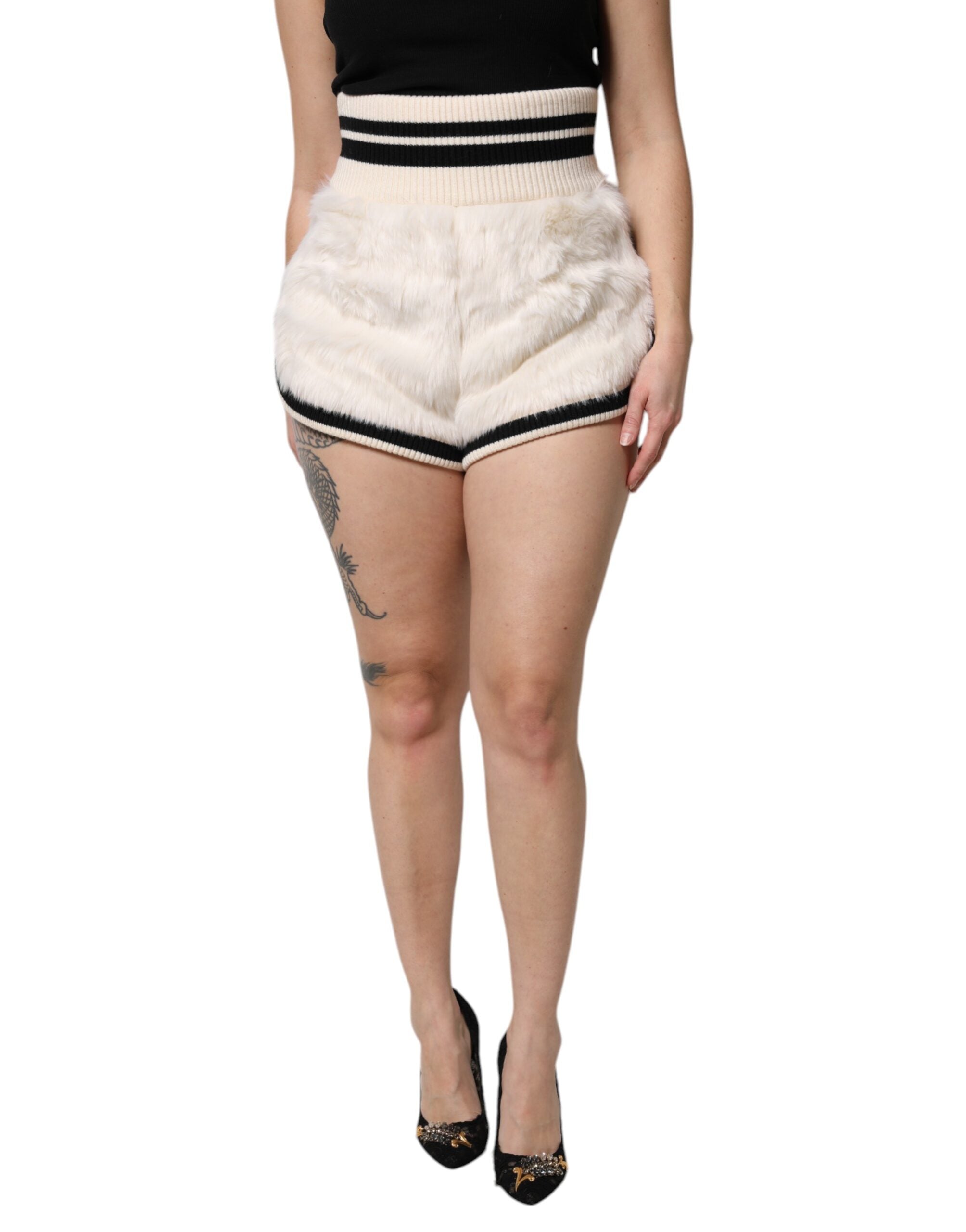 White Faux Fur High Waisted Hot Pants Short