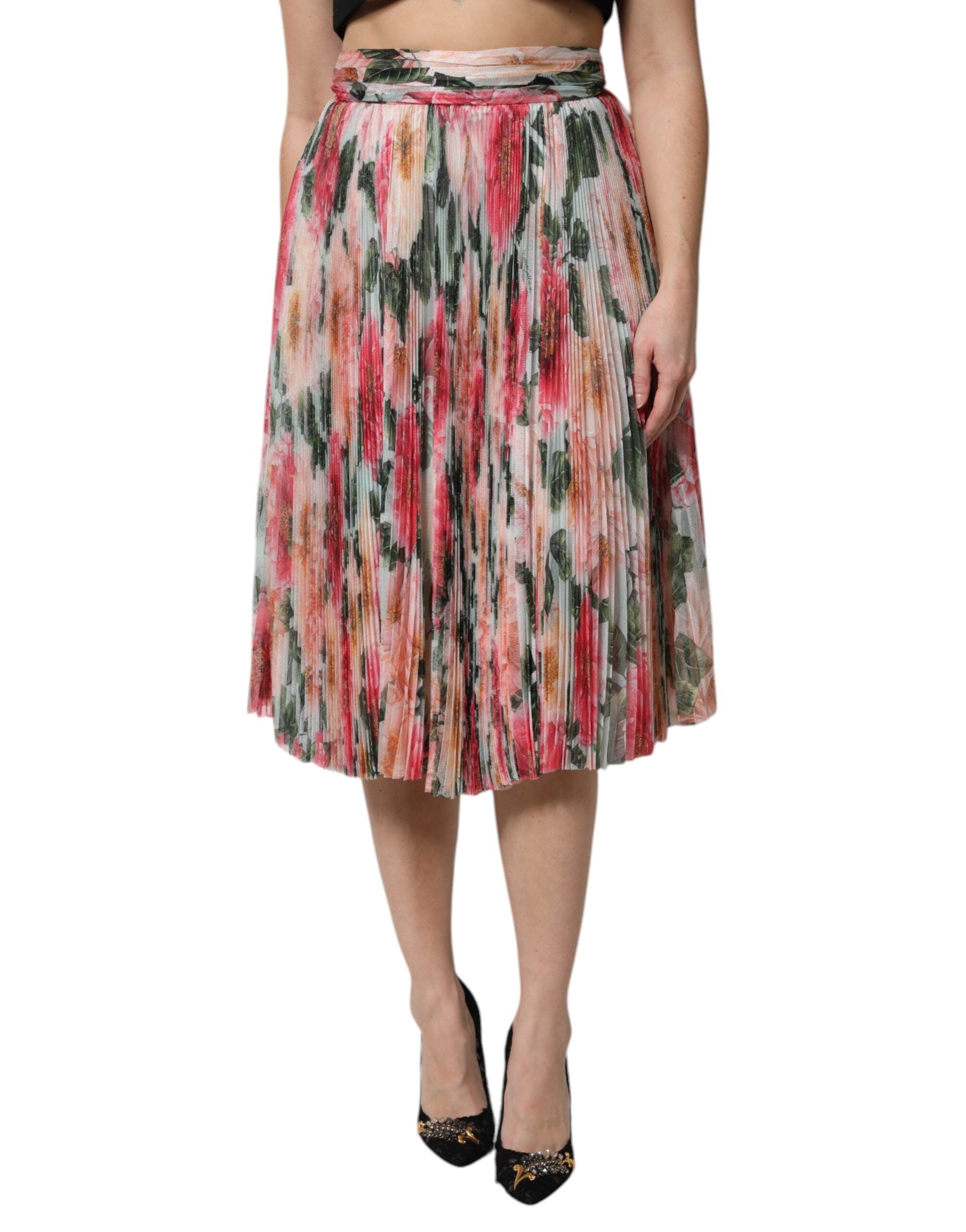 Multicolor Silk Floral High Waist Midi Skirt