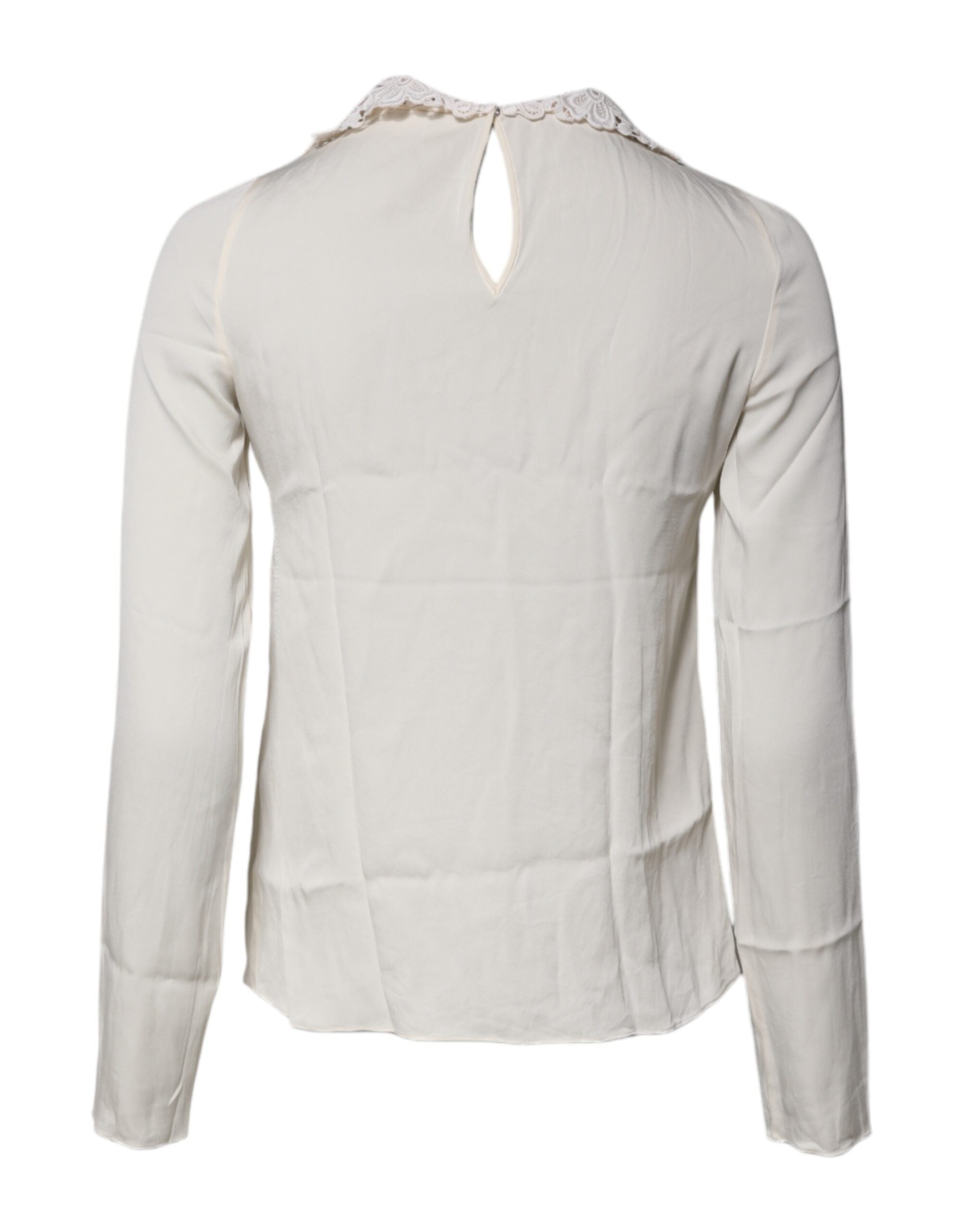 Cream Floral Lace Long Sleeves Blouse Top