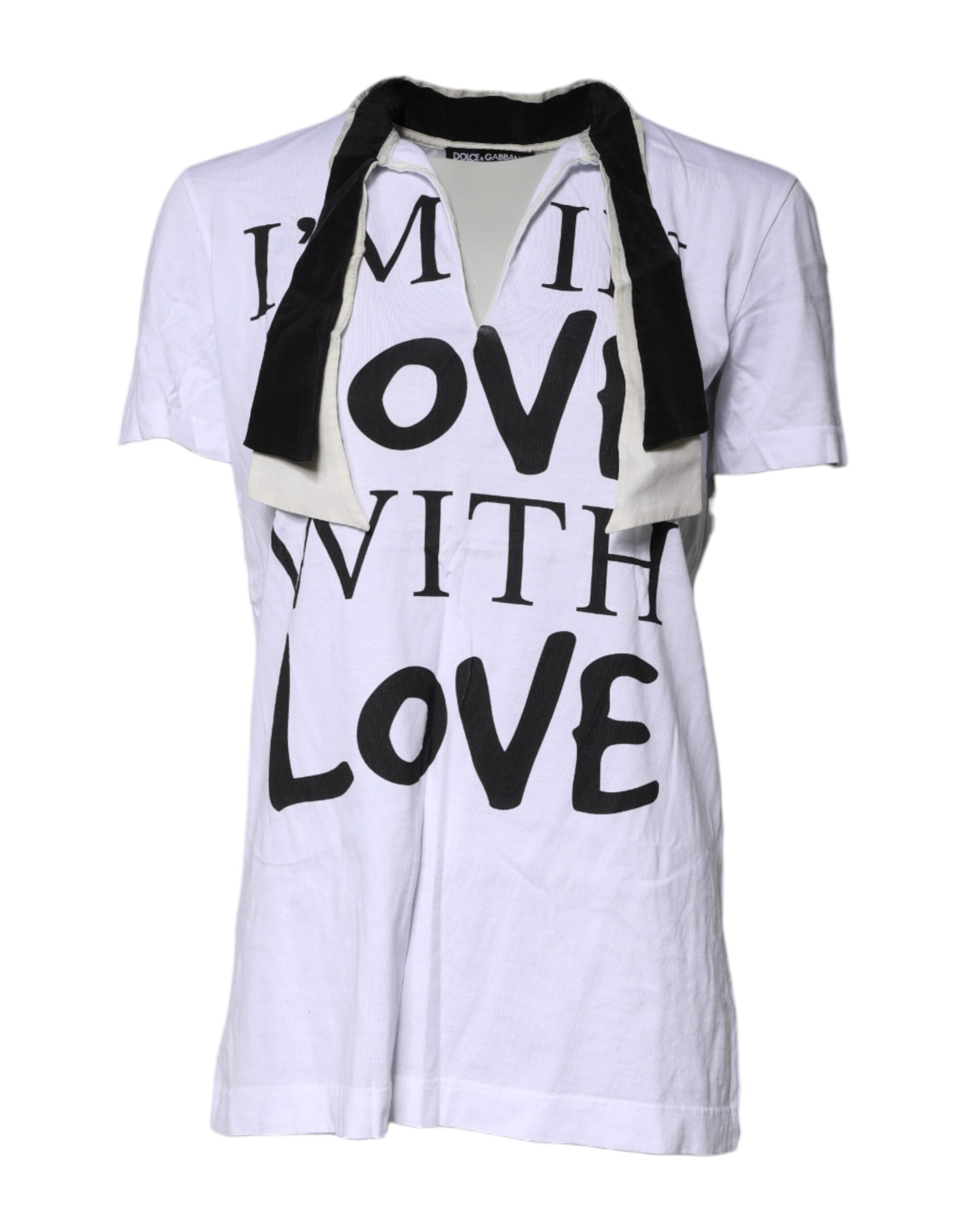 White Cotton Silk Blend Ascot Collar T-shirt