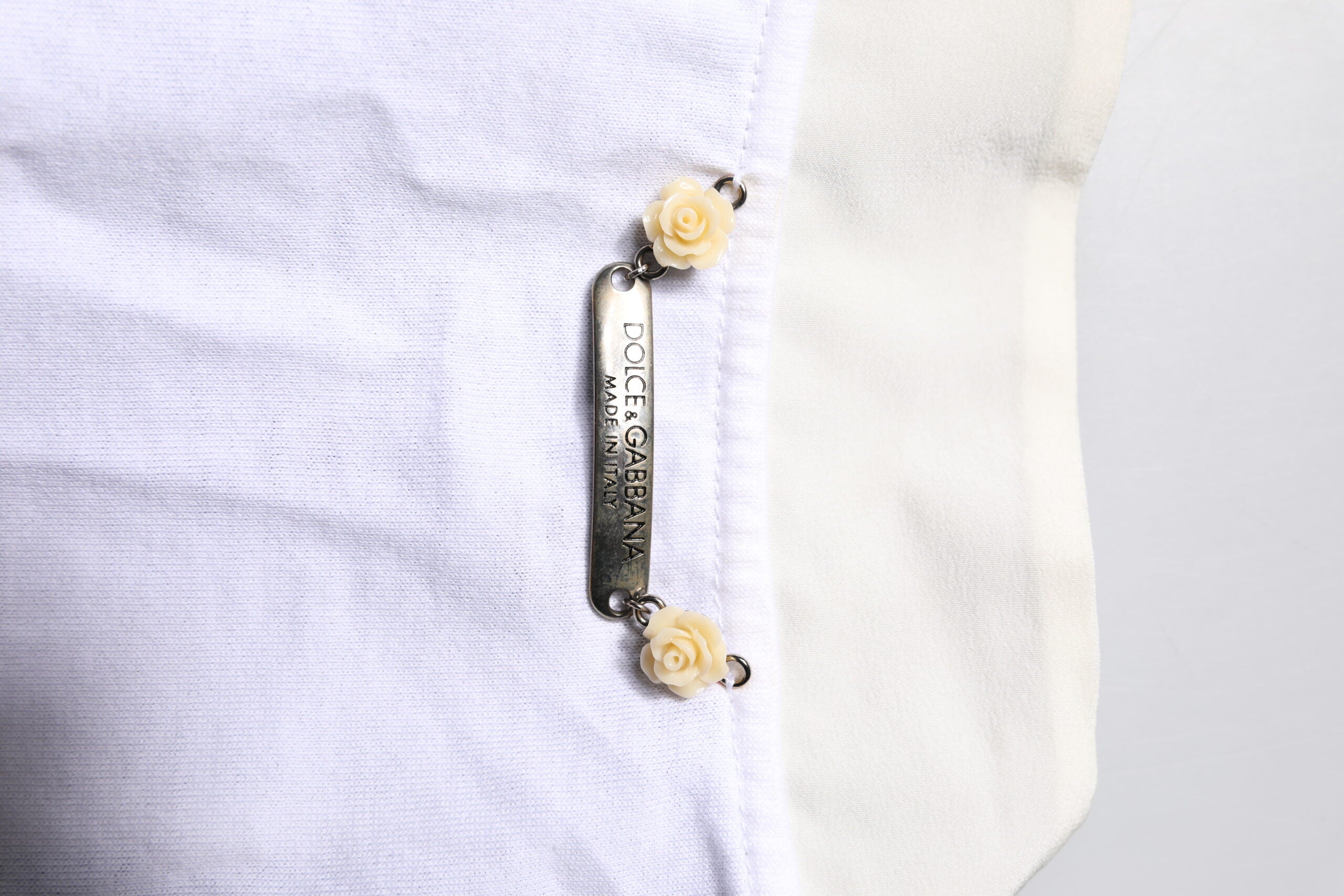 White Cotton Silk Blend Ascot Collar T-shirt